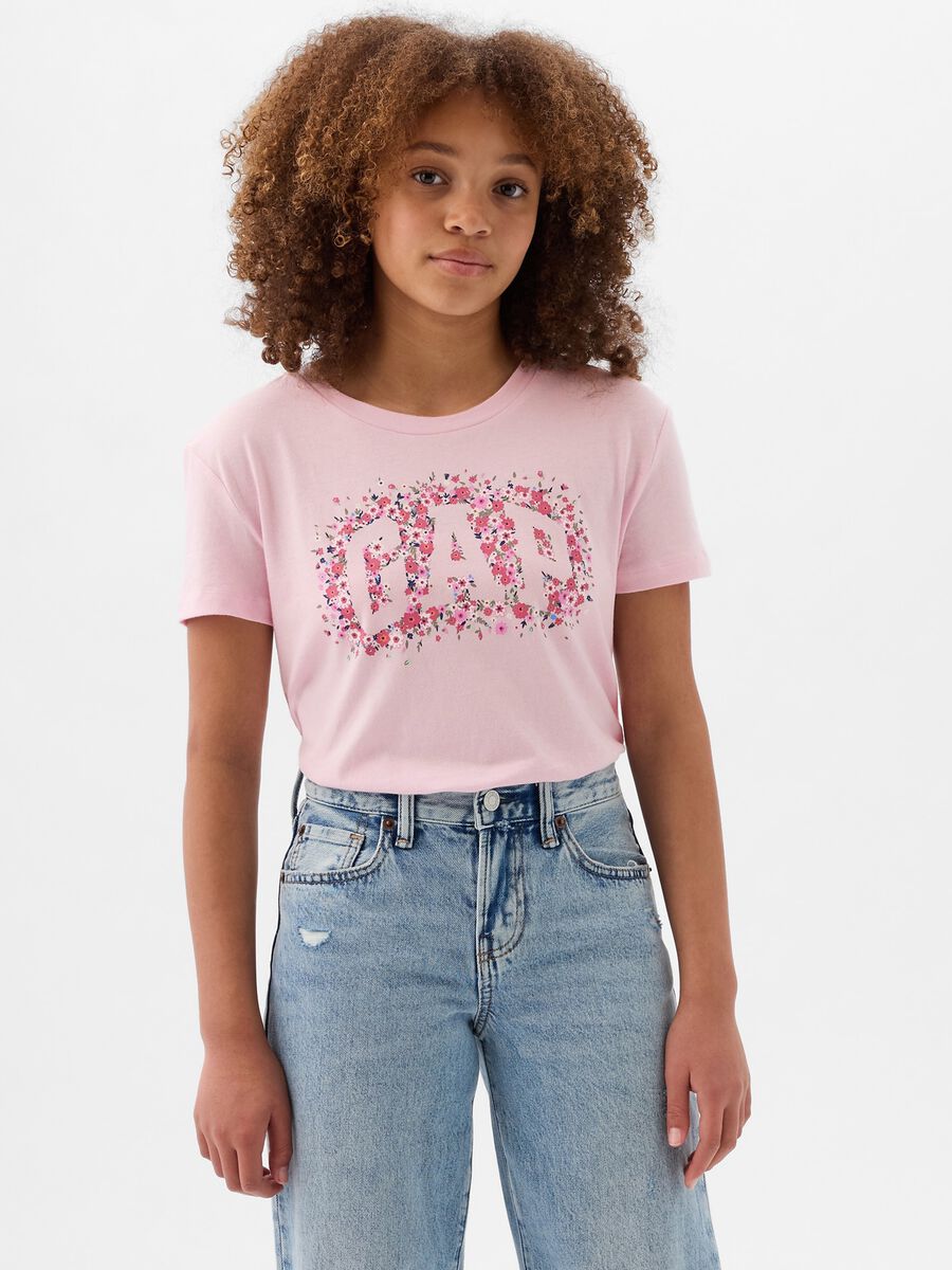 Cotton crop T-shirt with logo print Girl_1