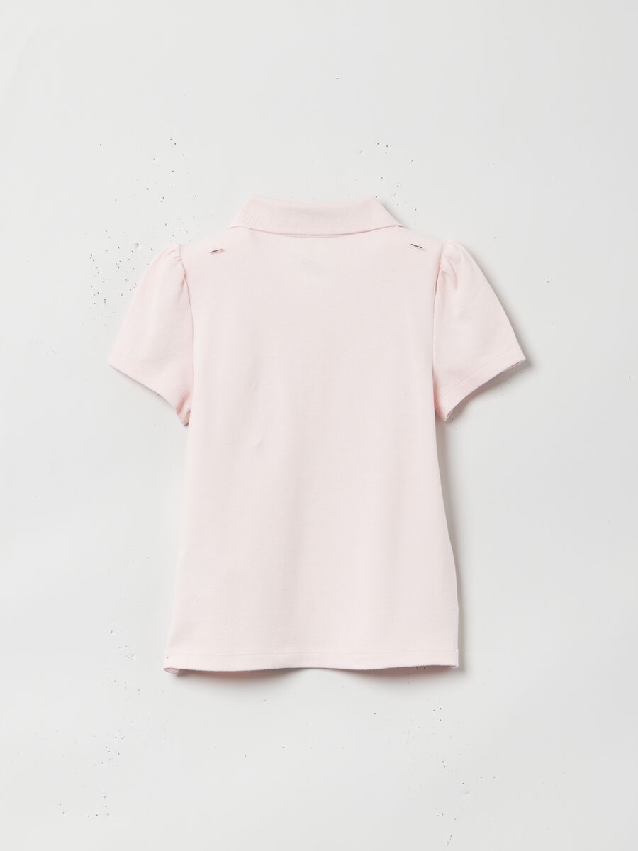 Pique polo shirt with puff sleeves Girl_1