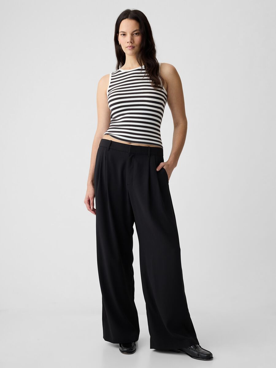 Pantalone wide leg vita alta con pinces Donna_4