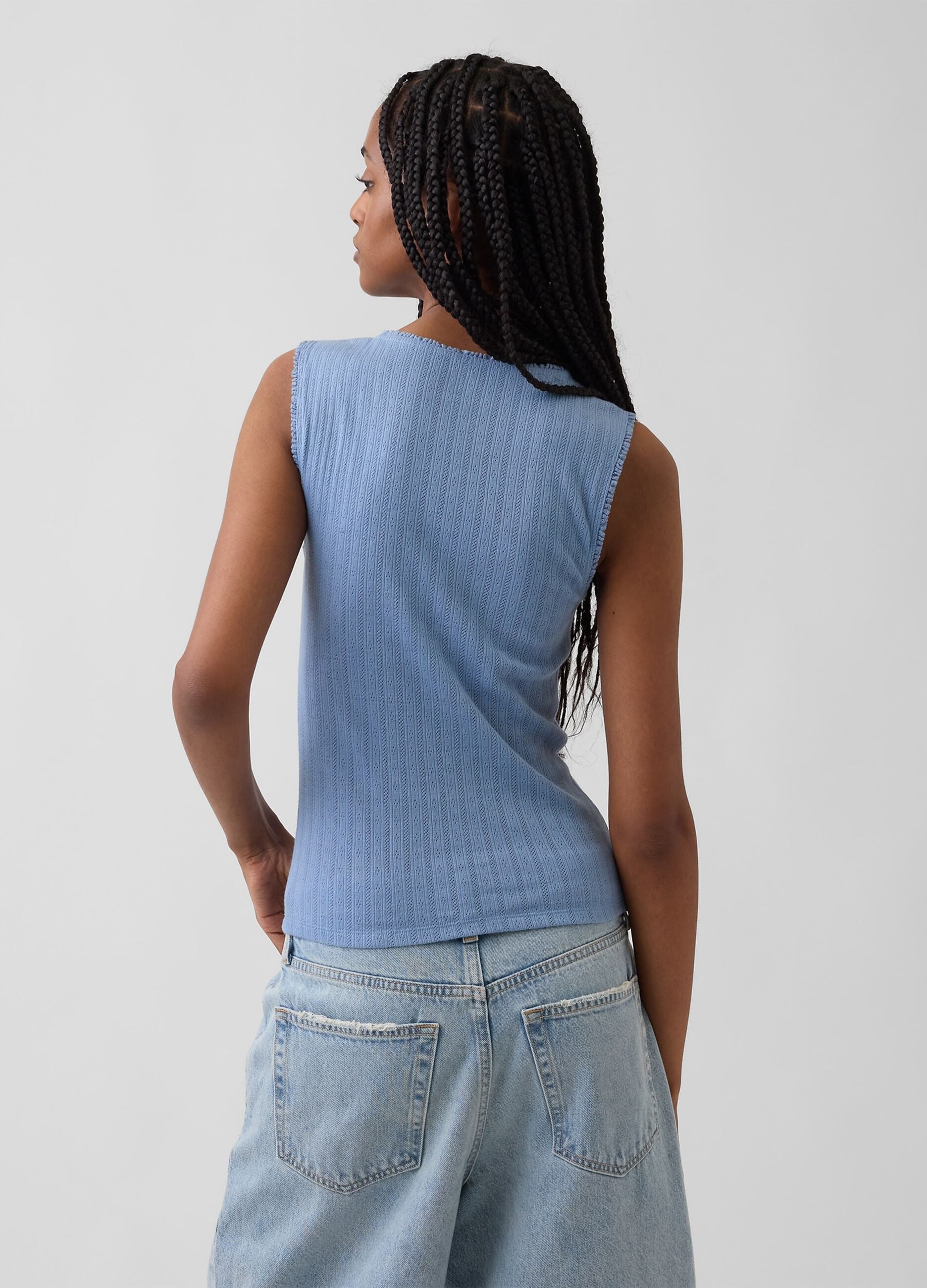 Top in misto cotone a costine