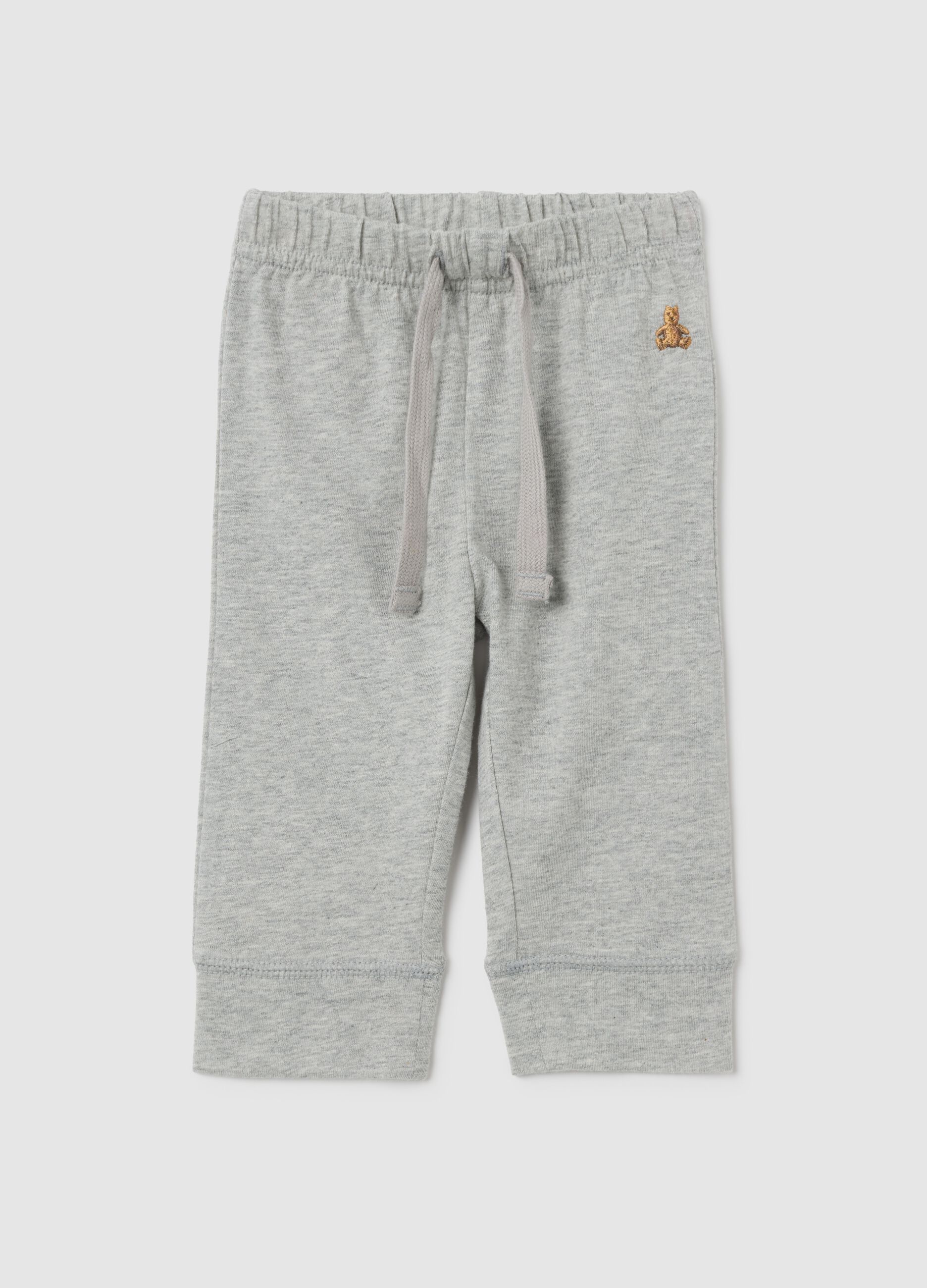 Joggers con coulisse e ricamo orsetto