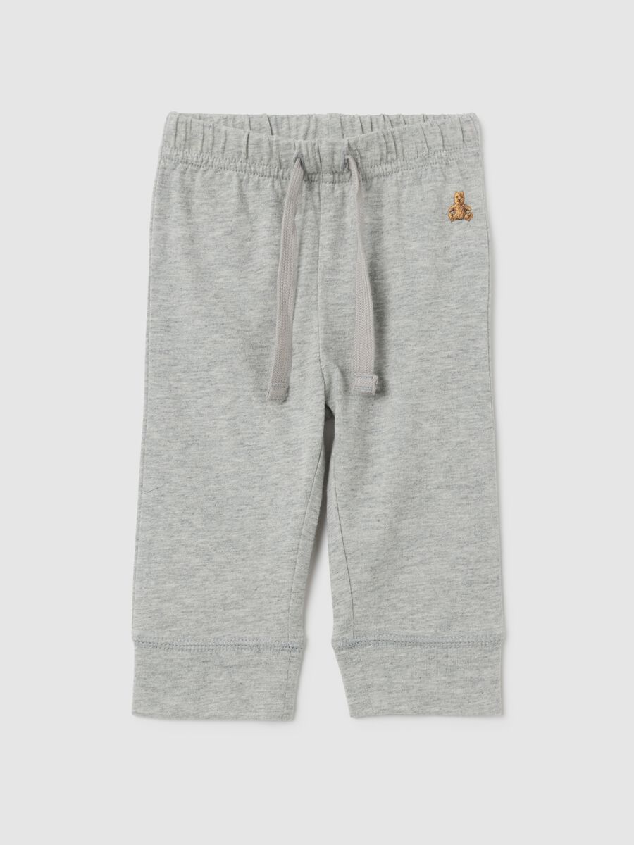 Joggers con coulisse e ricamo orsetto Bimbo_0