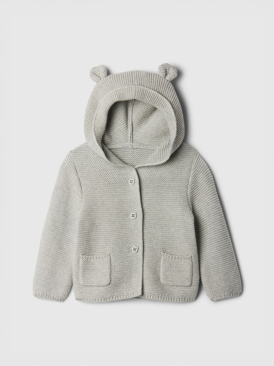 Cardigan in puro cotone con cappuccio Neonato_0