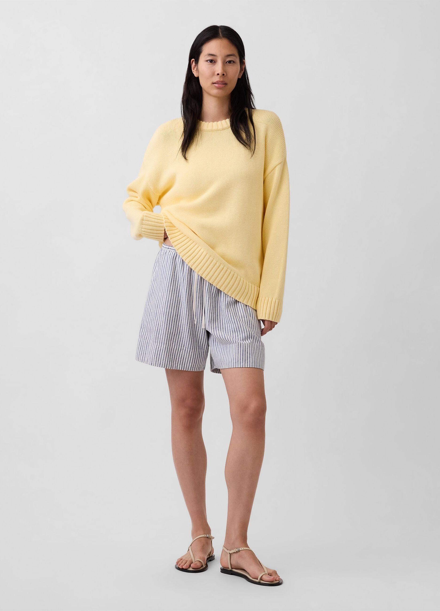 Shorts a righe in misto lino
