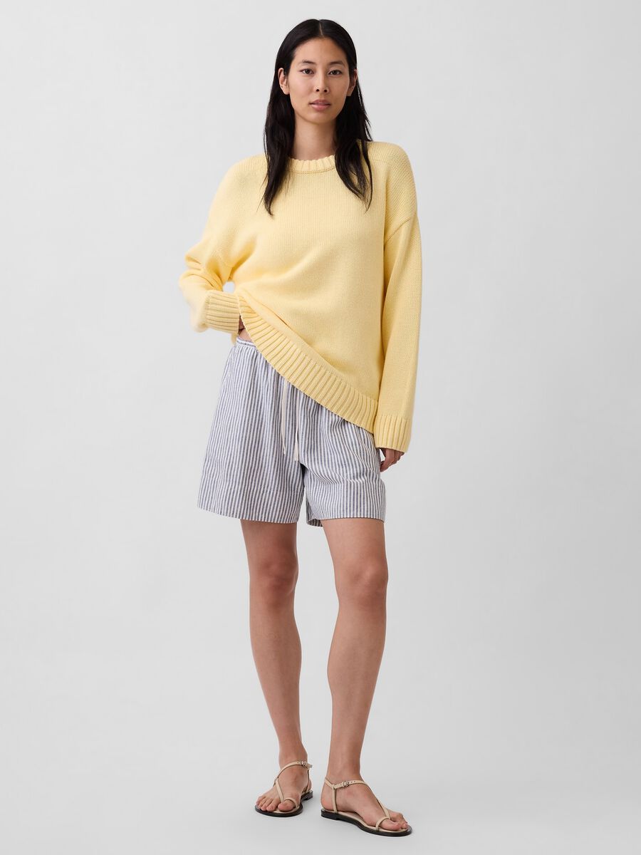 Shorts a righe in misto lino Donna_4