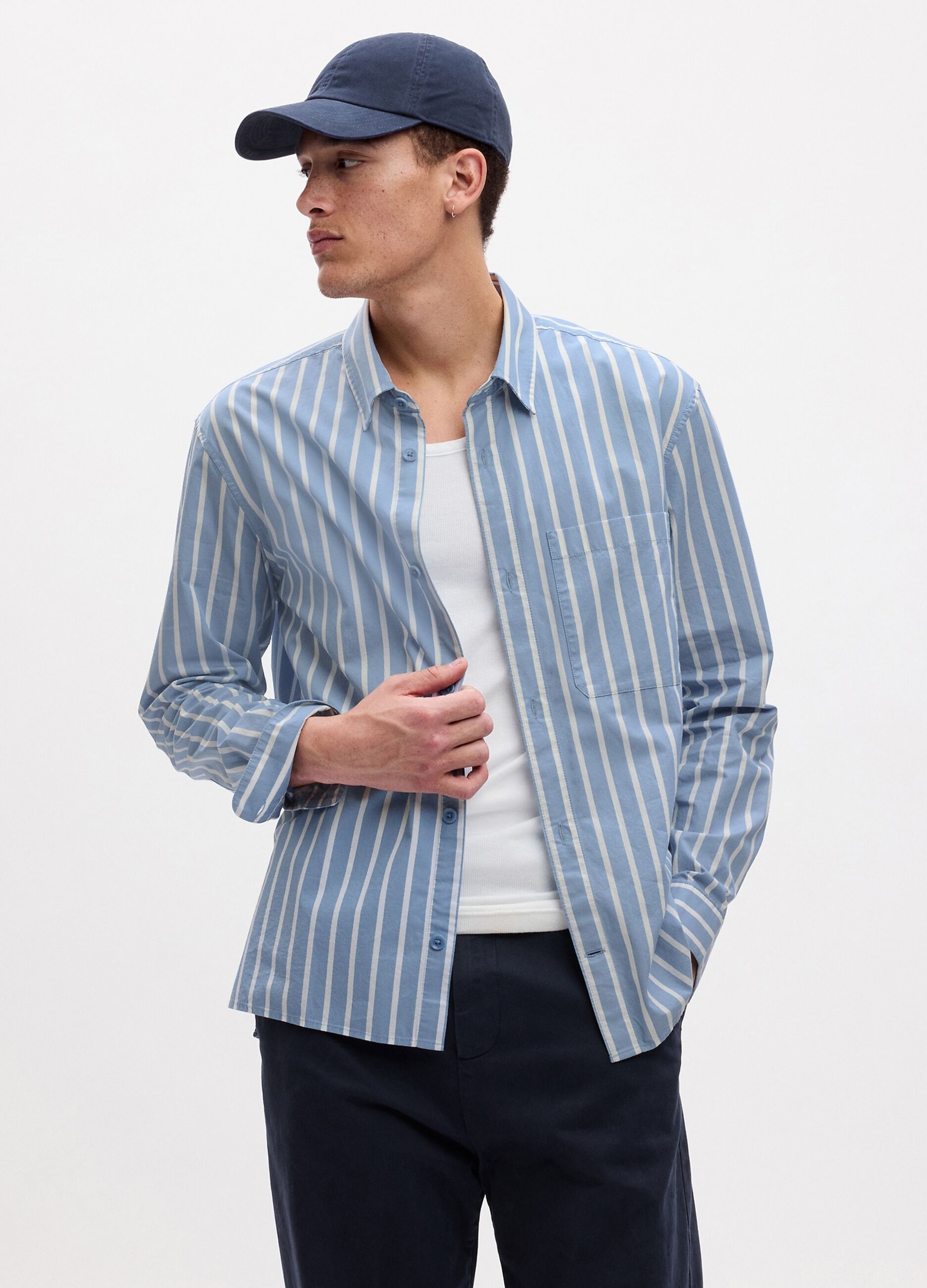 Camicia regular fit in twill a righe con tasca