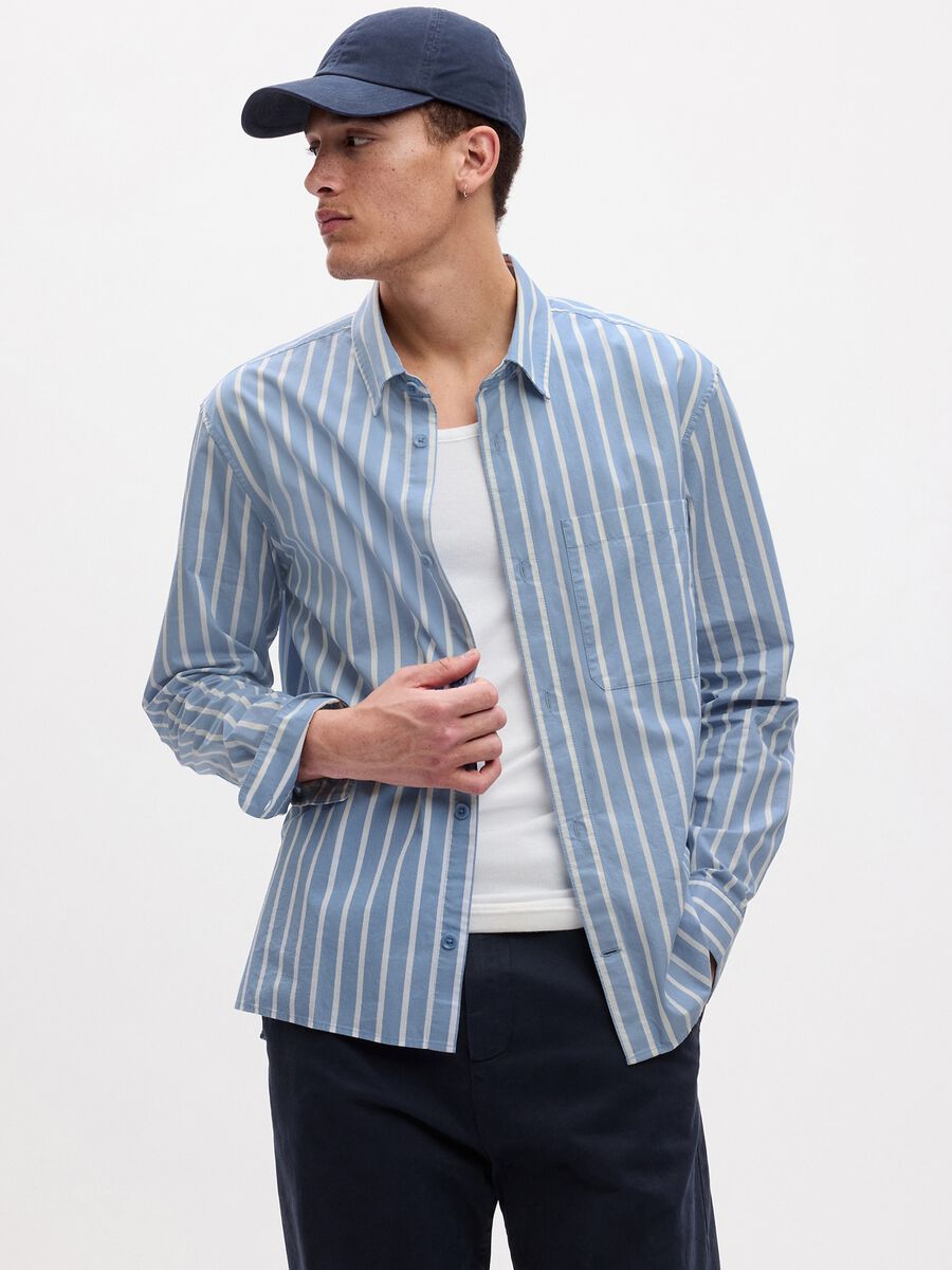 Regular-fit shirt in striped twill with pocket Man_0