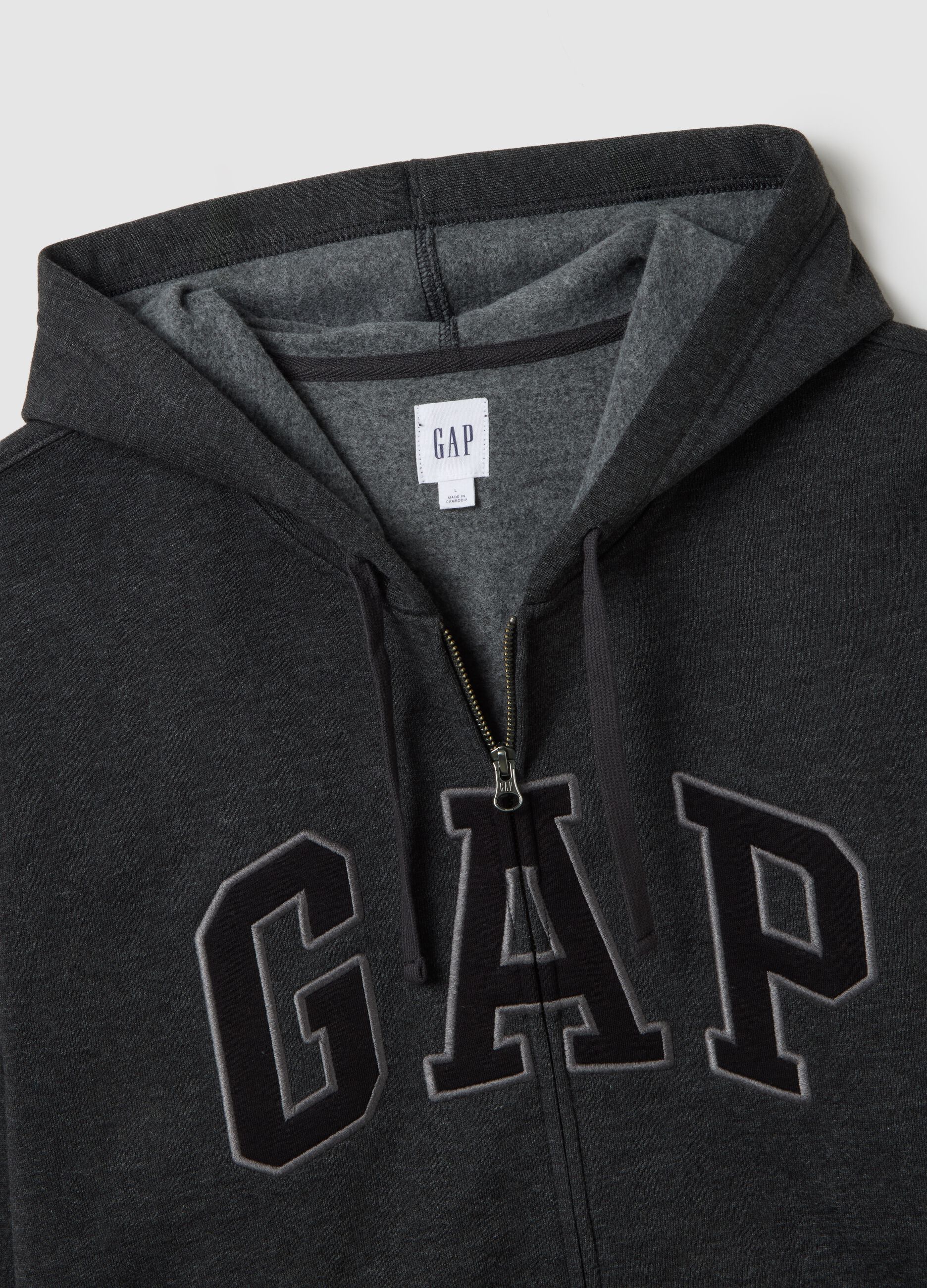 Felpa grigia con cappuccio e zip intera_2