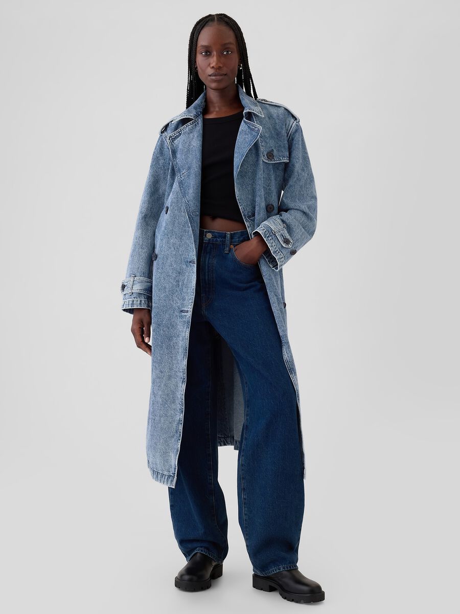 Trench lungo doppiopetto in denim Donna_1