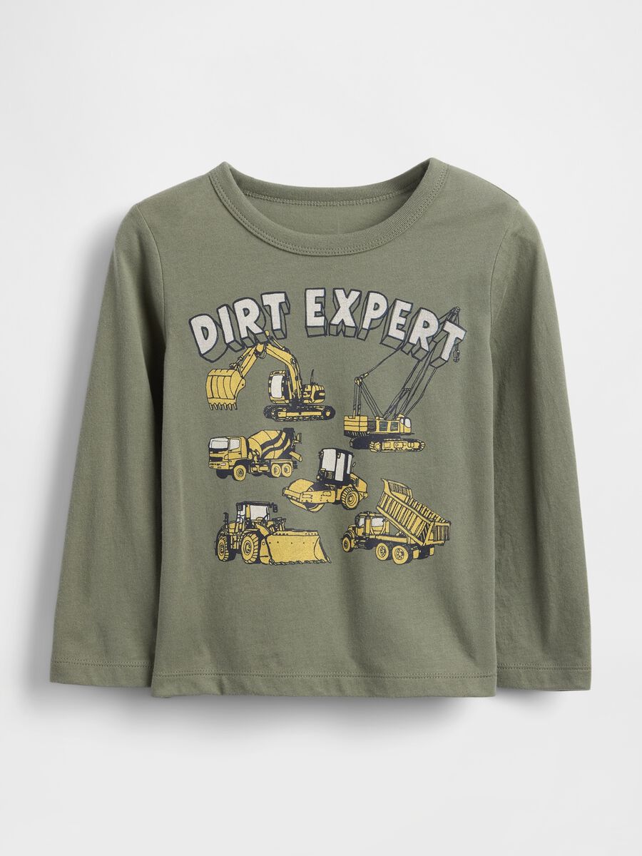 T-shirt a maniche lunghe verde in cotone con stampa grafica Bimbo_0