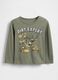 T-shirt a maniche lunghe verde in cotone con stampa grafica_0