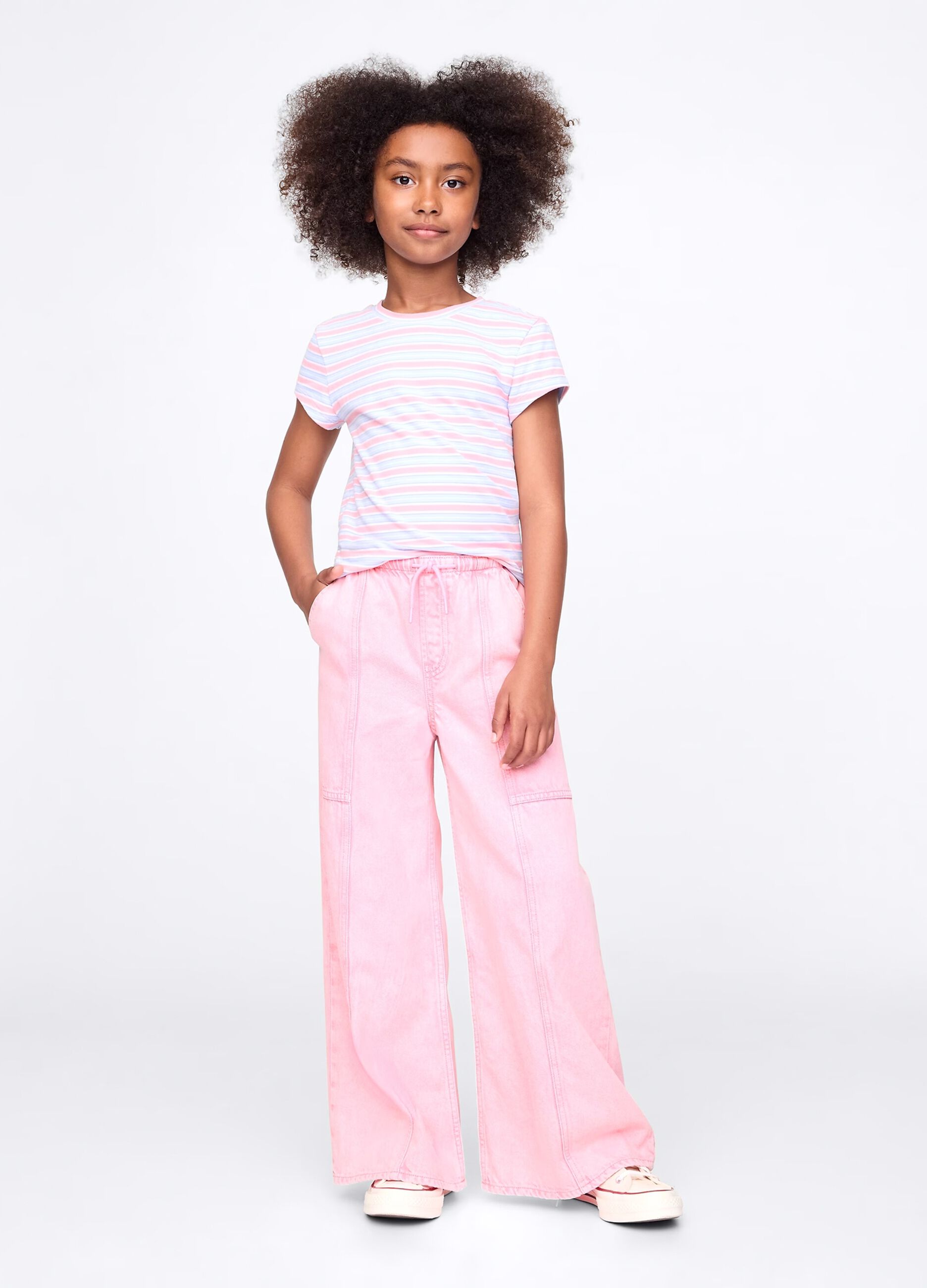 Pantaloni rosa a gamba larga con coulisse