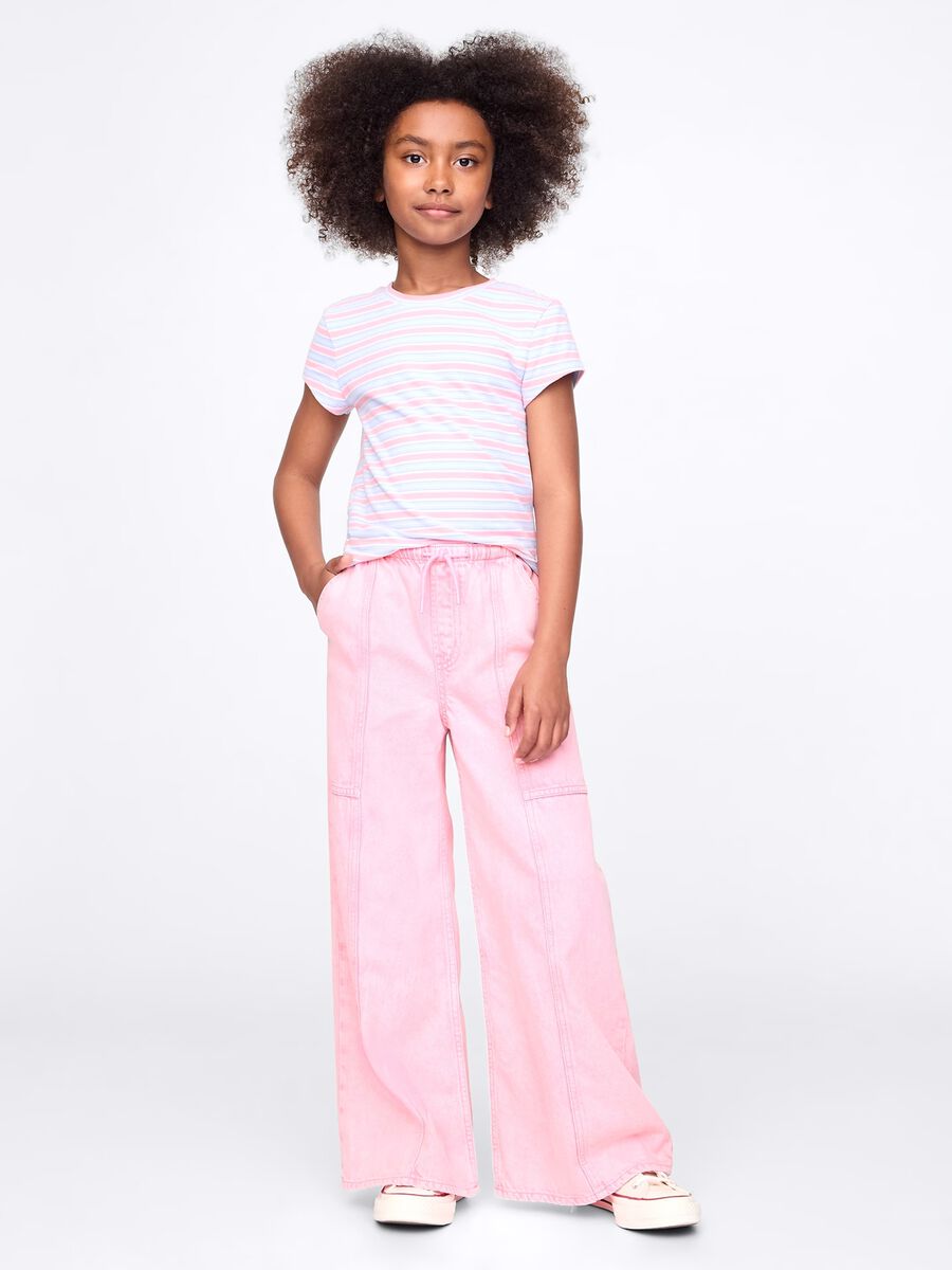 Pantaloni rosa a gamba larga con coulisse Bambina_0