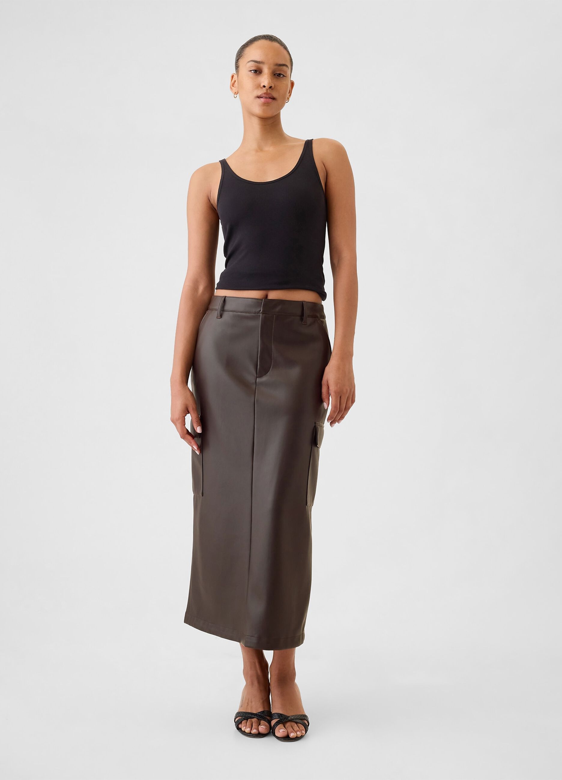 Glossy-effect midi cargo skirt