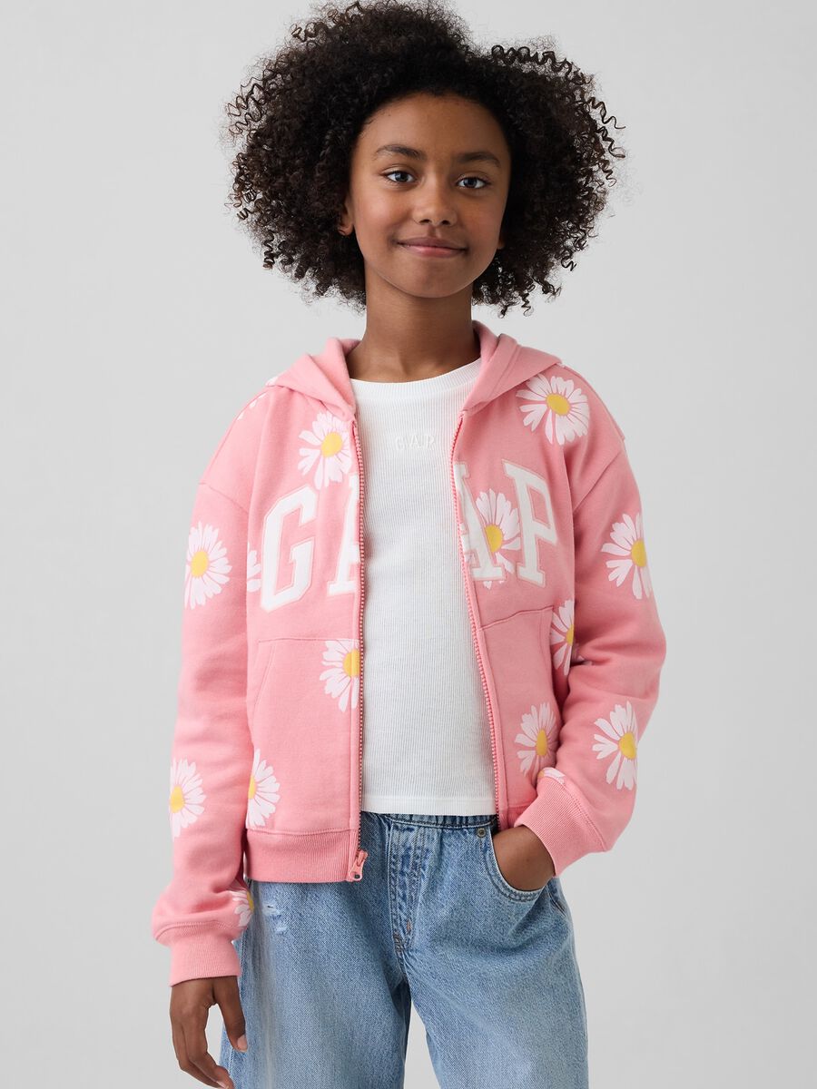 Girls' Pink Cotton Blend Sweatshirt with Daisies Girl_0