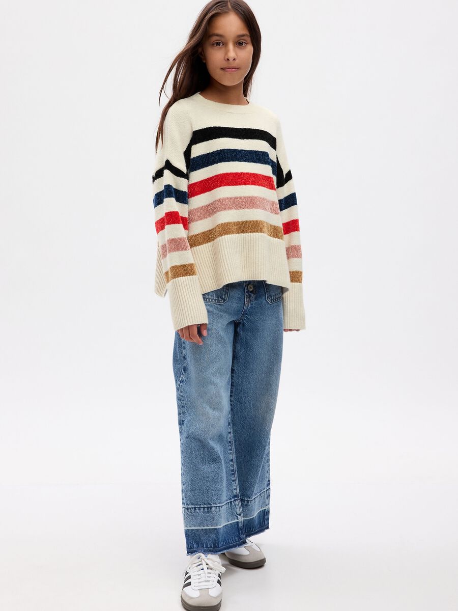 Chenille pullover with striped pattern Girl_0
