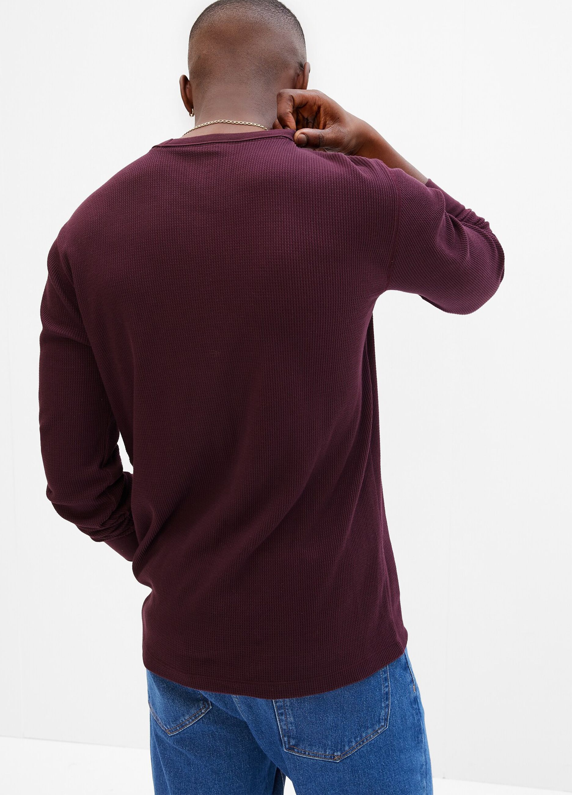 Long-sleeved T-shirt with waffle weave_1