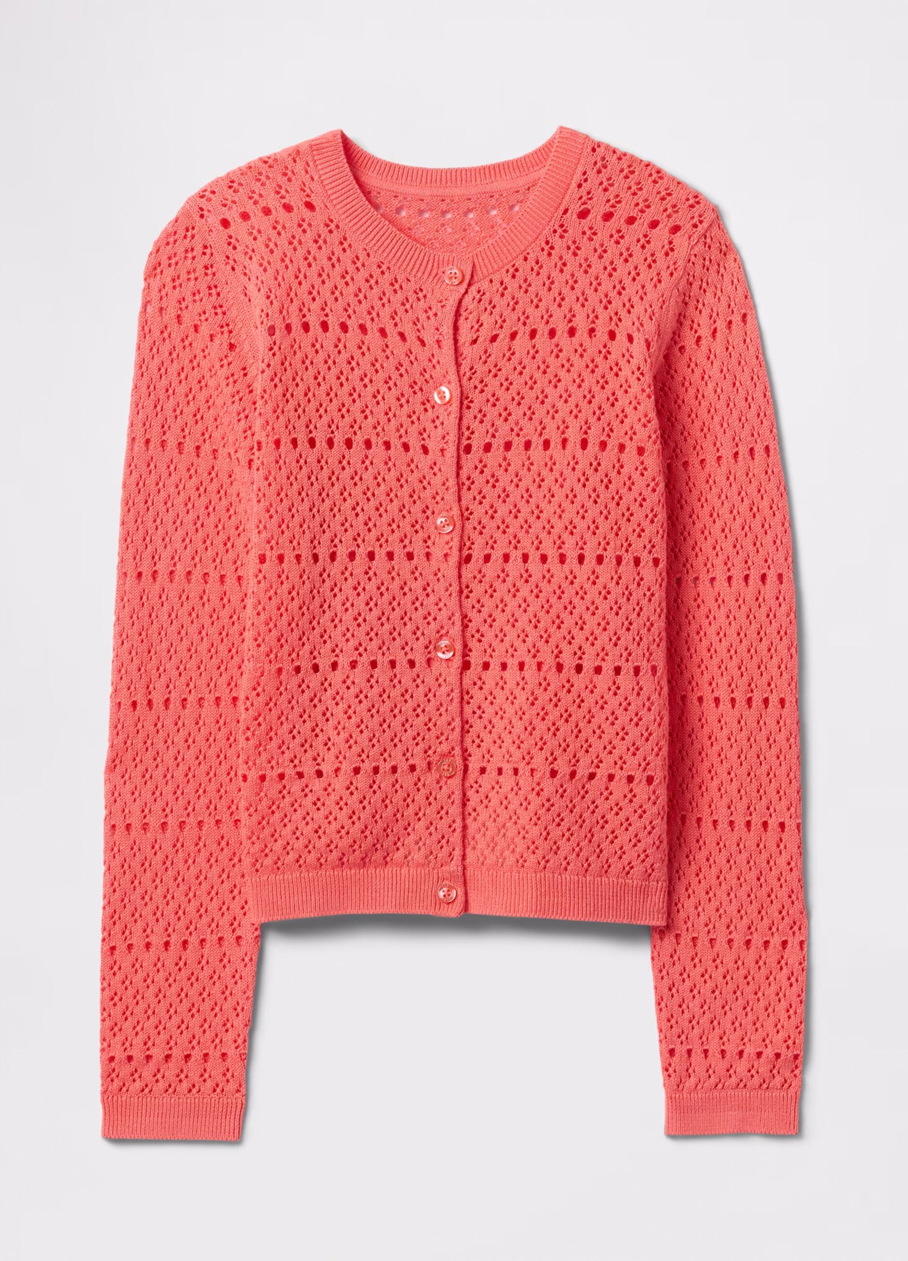 Cardigan rosa con lavorazione traforata_3