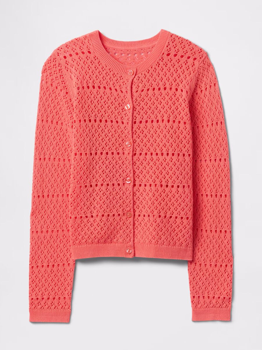 Cardigan traforato rosa in cotone Bambina_3