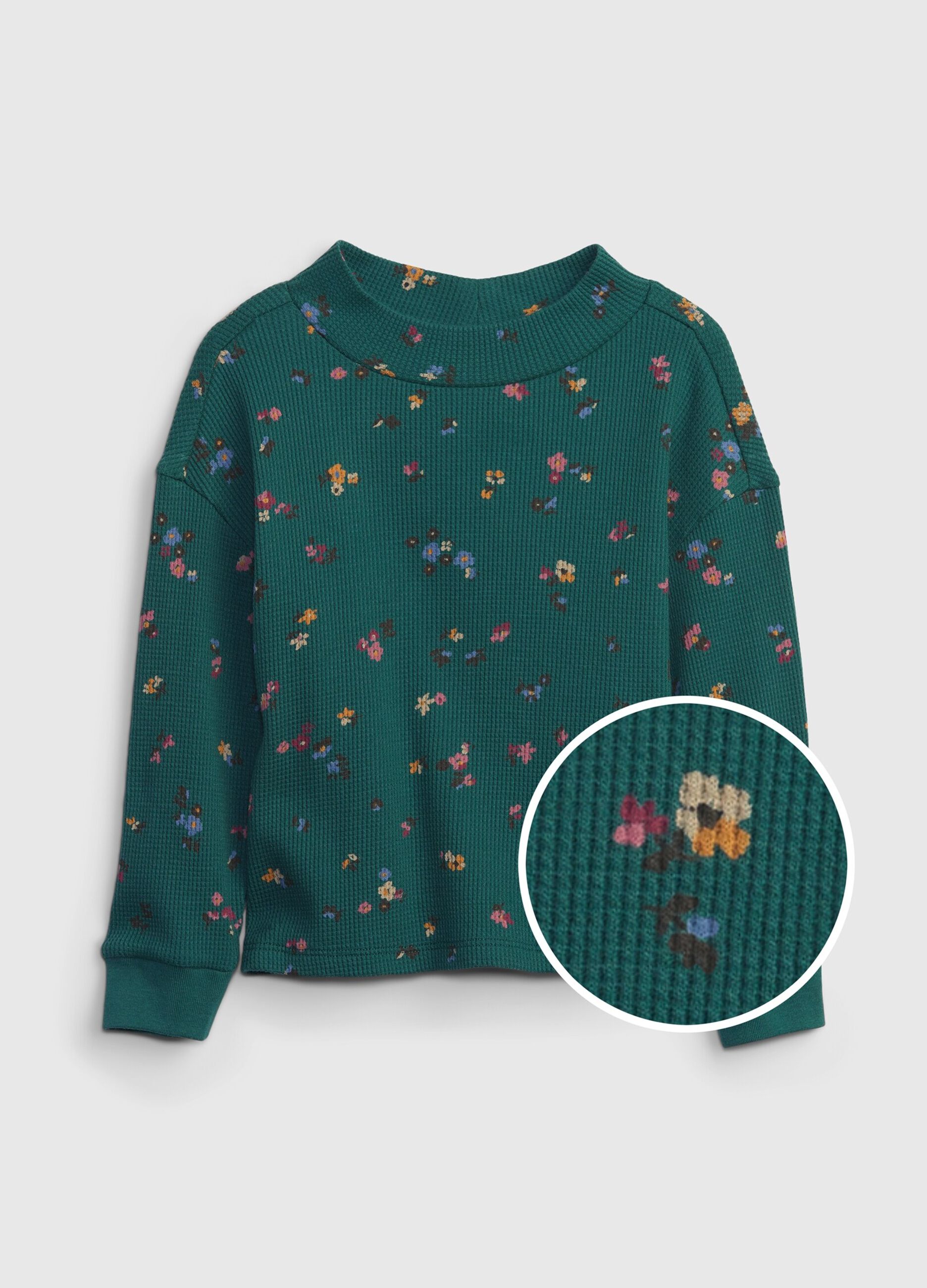 Sweatshirt with small flowers waffle weave