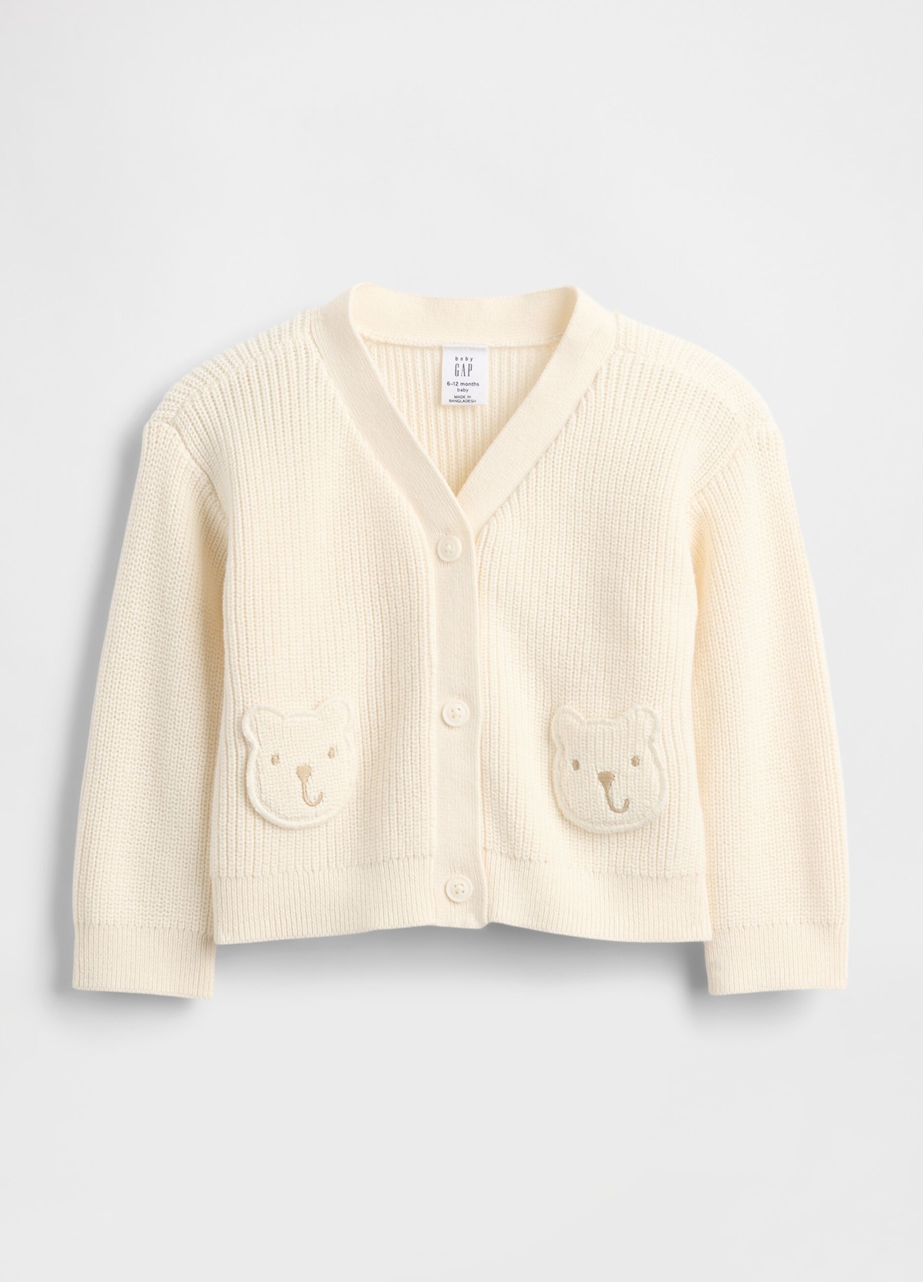 Cardigan bianco unisex in cotone con tasche orsetto