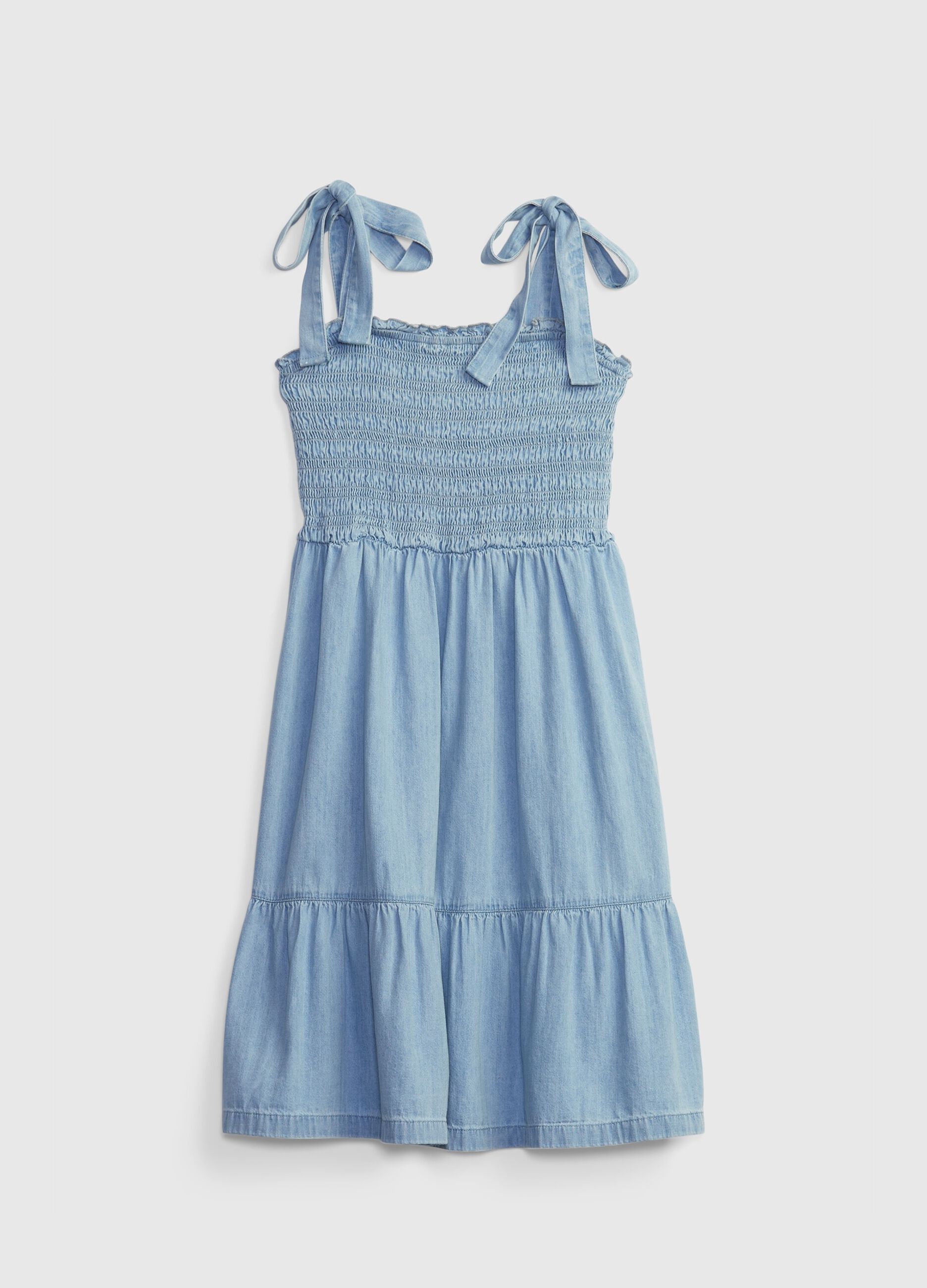 Short denim dress with smock stitch_5