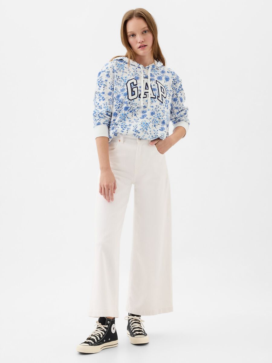 Felpa floreale con cappuccio e ricamo logo Donna_1