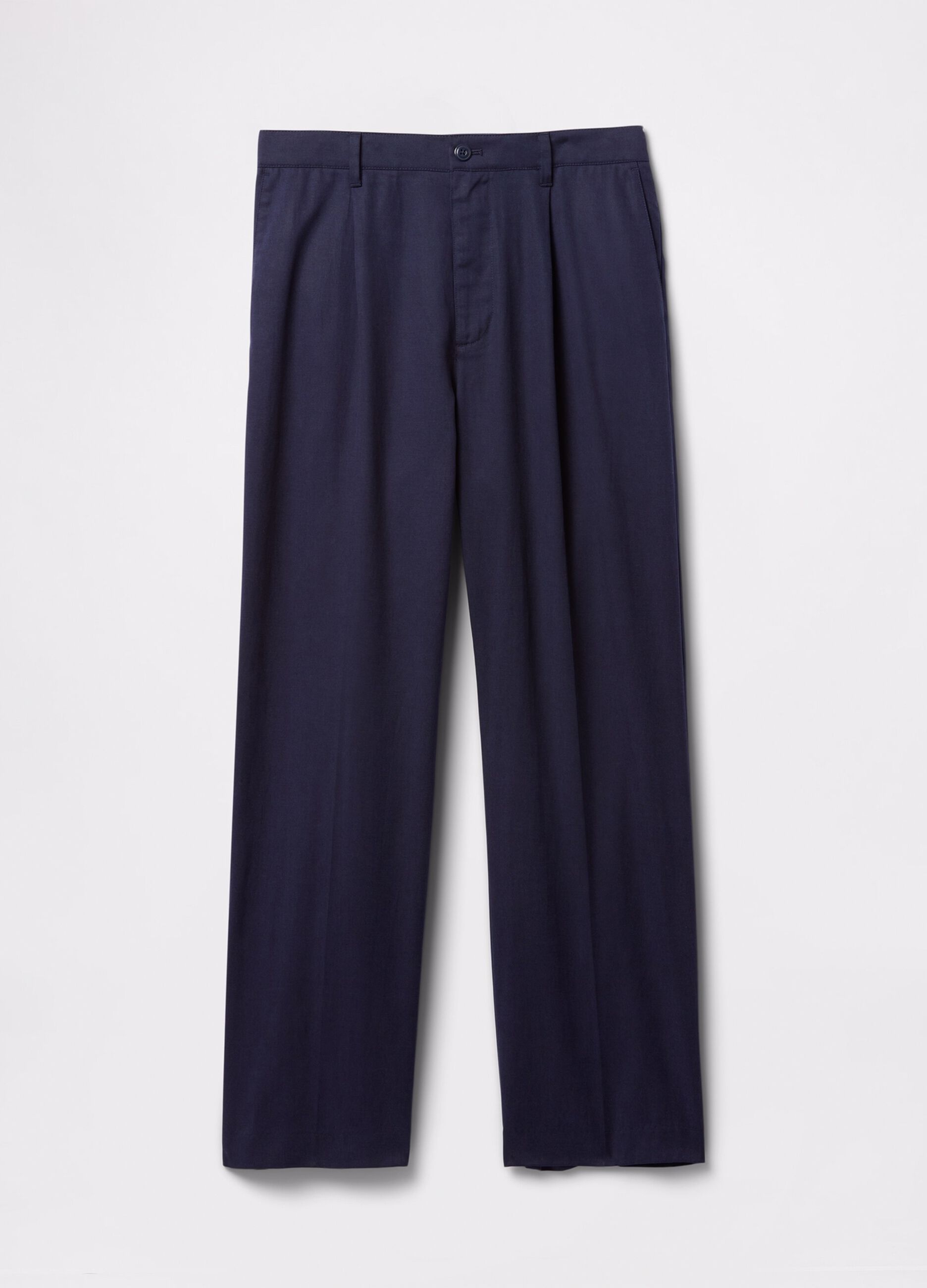 Pantaloni blu a gamba larga in Lyocell e cotone_5