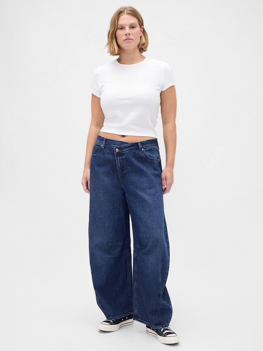 Pantaloni blu in denim ampi Donna_1