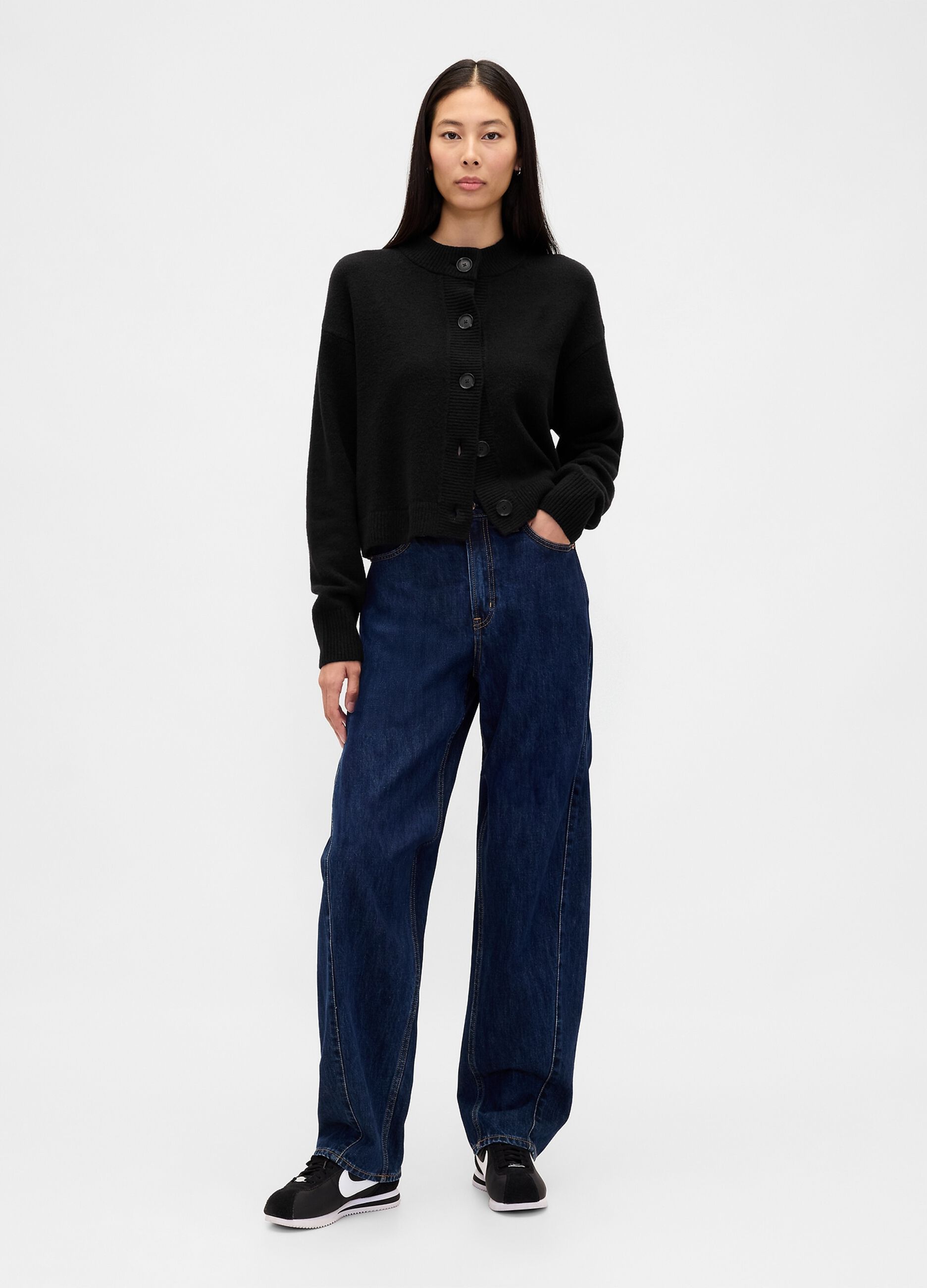 Black Cardigan in Cotton and Acrylic Blend