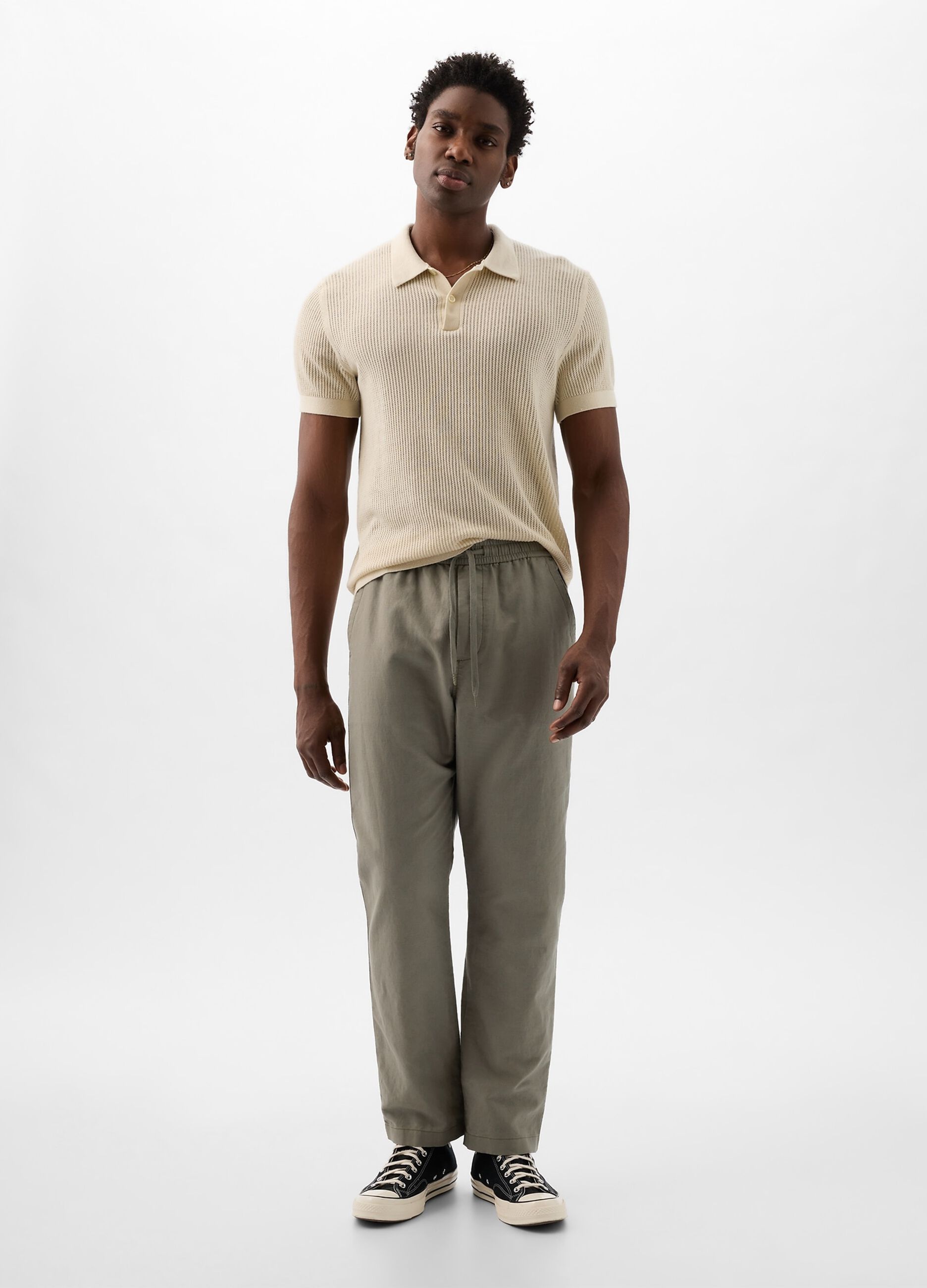Pantalone pull-on in lino e cotone