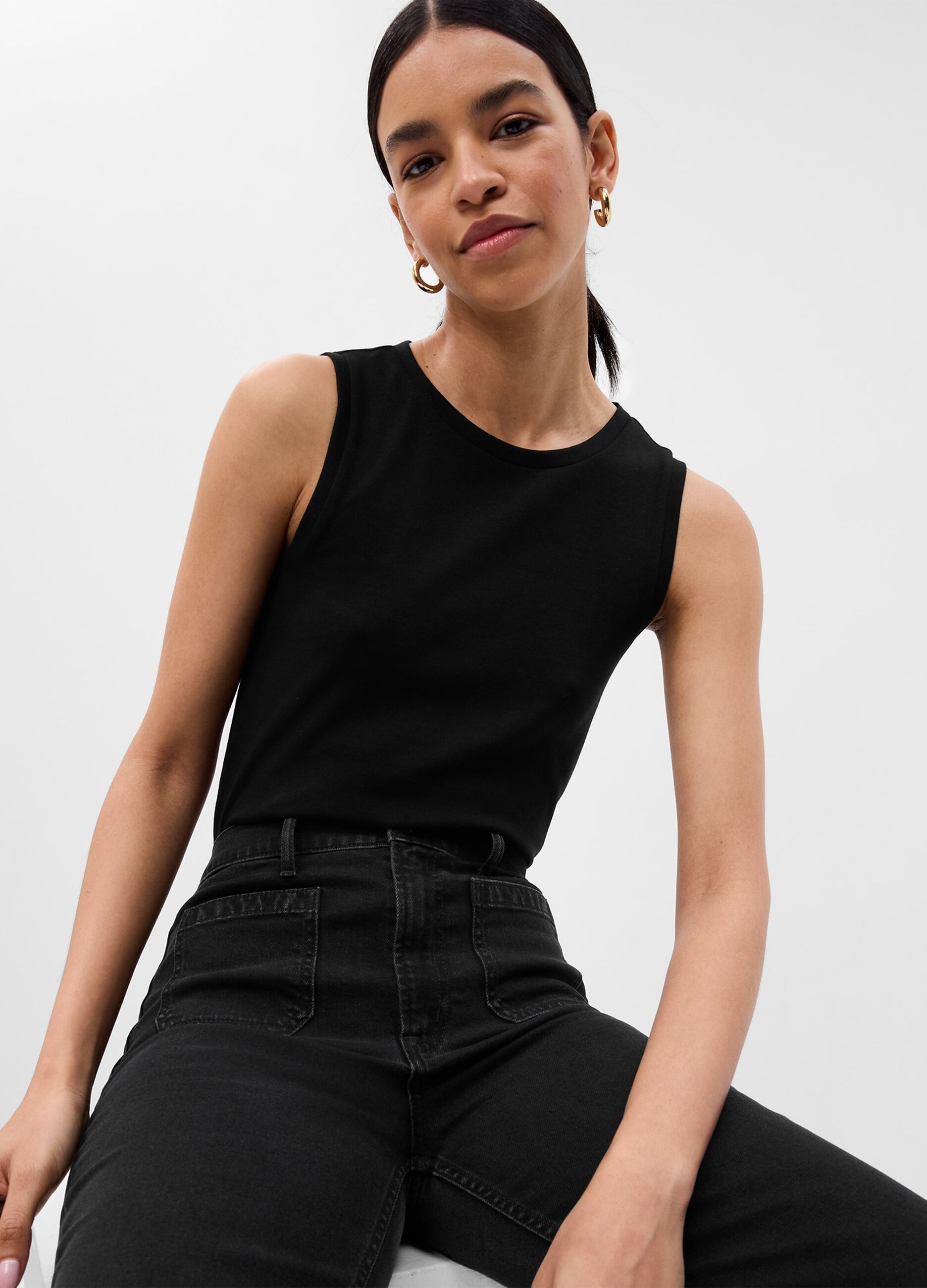 Tank top in stretch cotton and modal.
