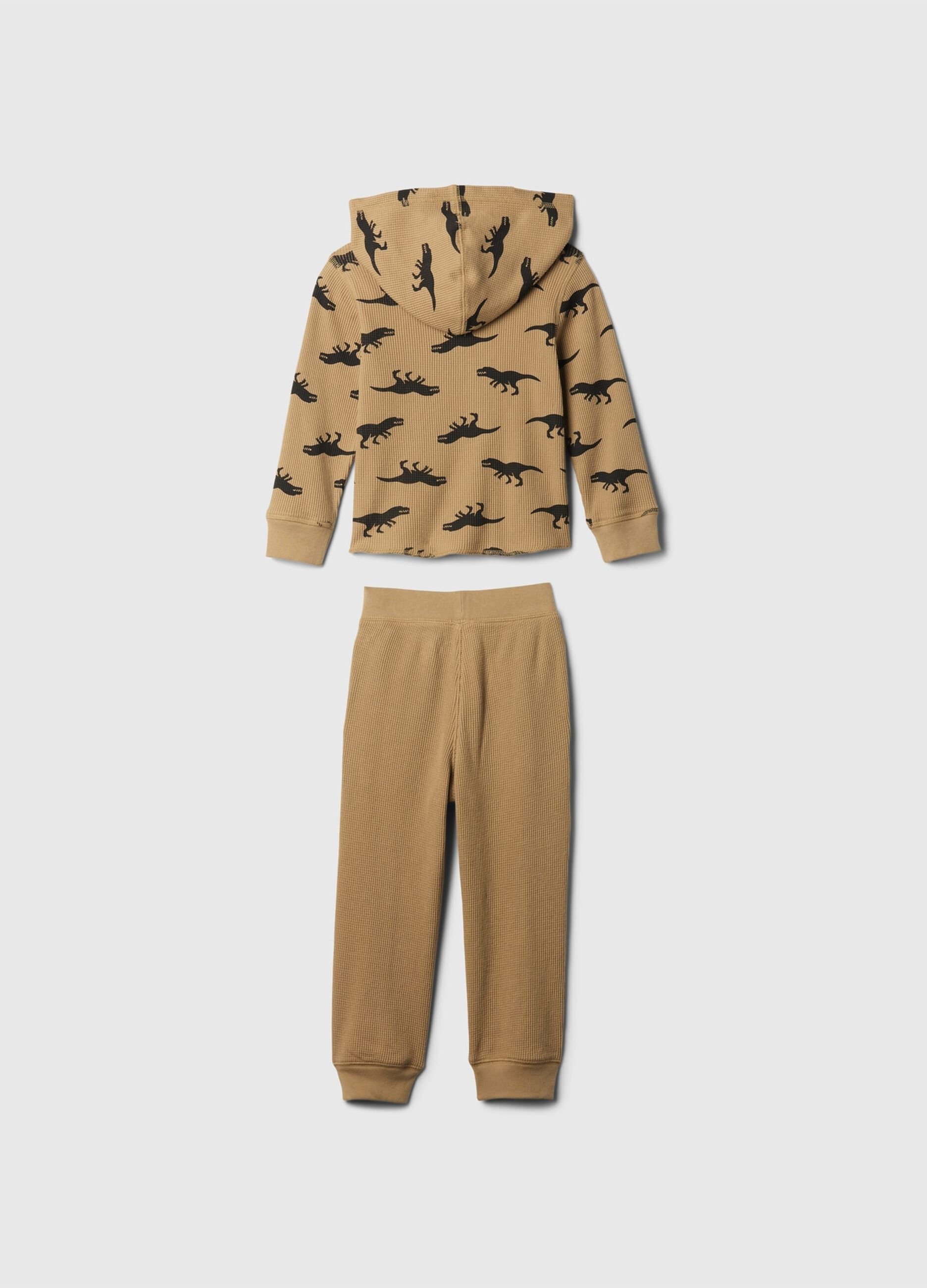 Jogging set con trama waffle e stampa dinosauri_1