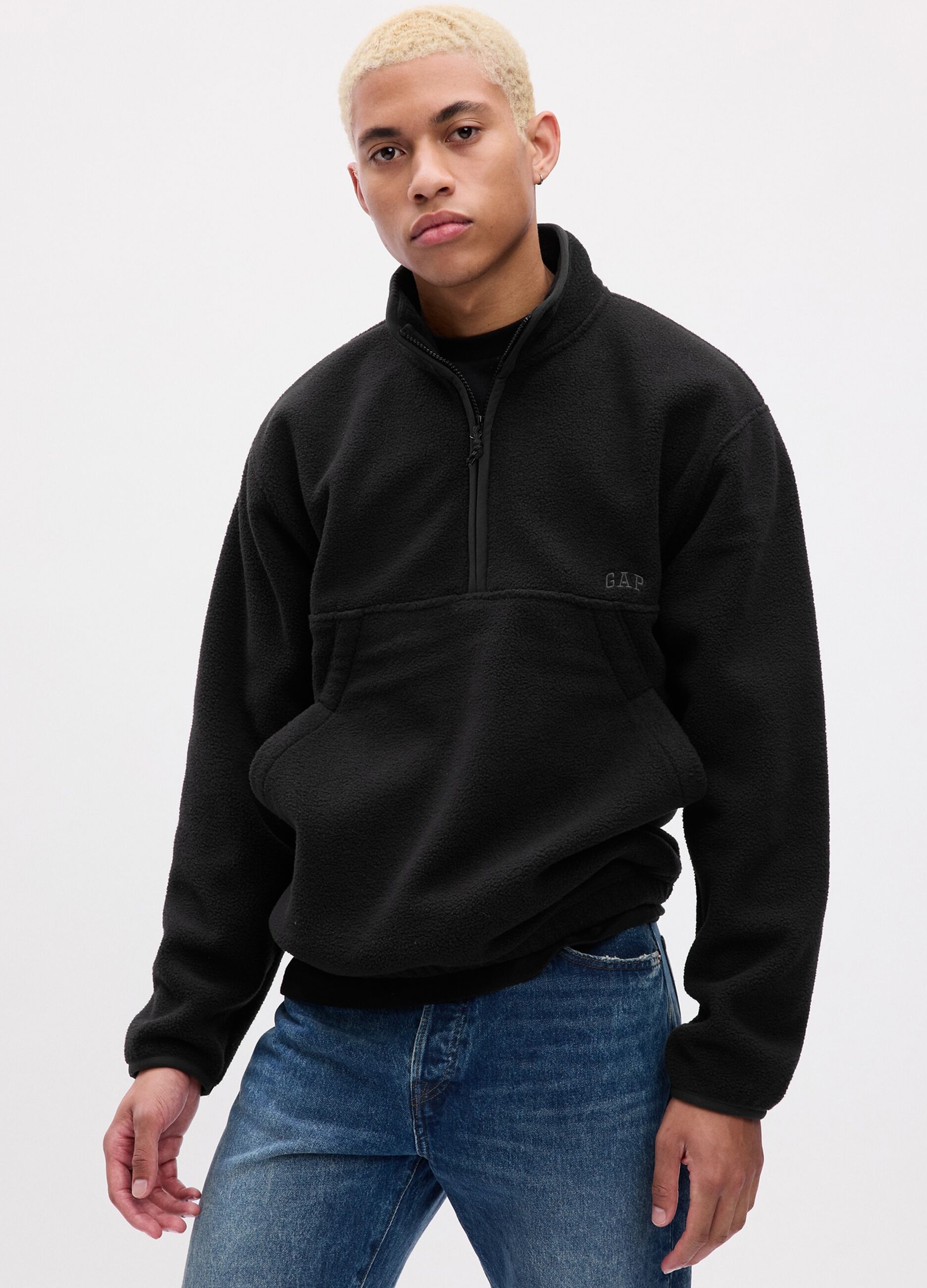 Half-zip sweatshirt in fleece with logo embroidery