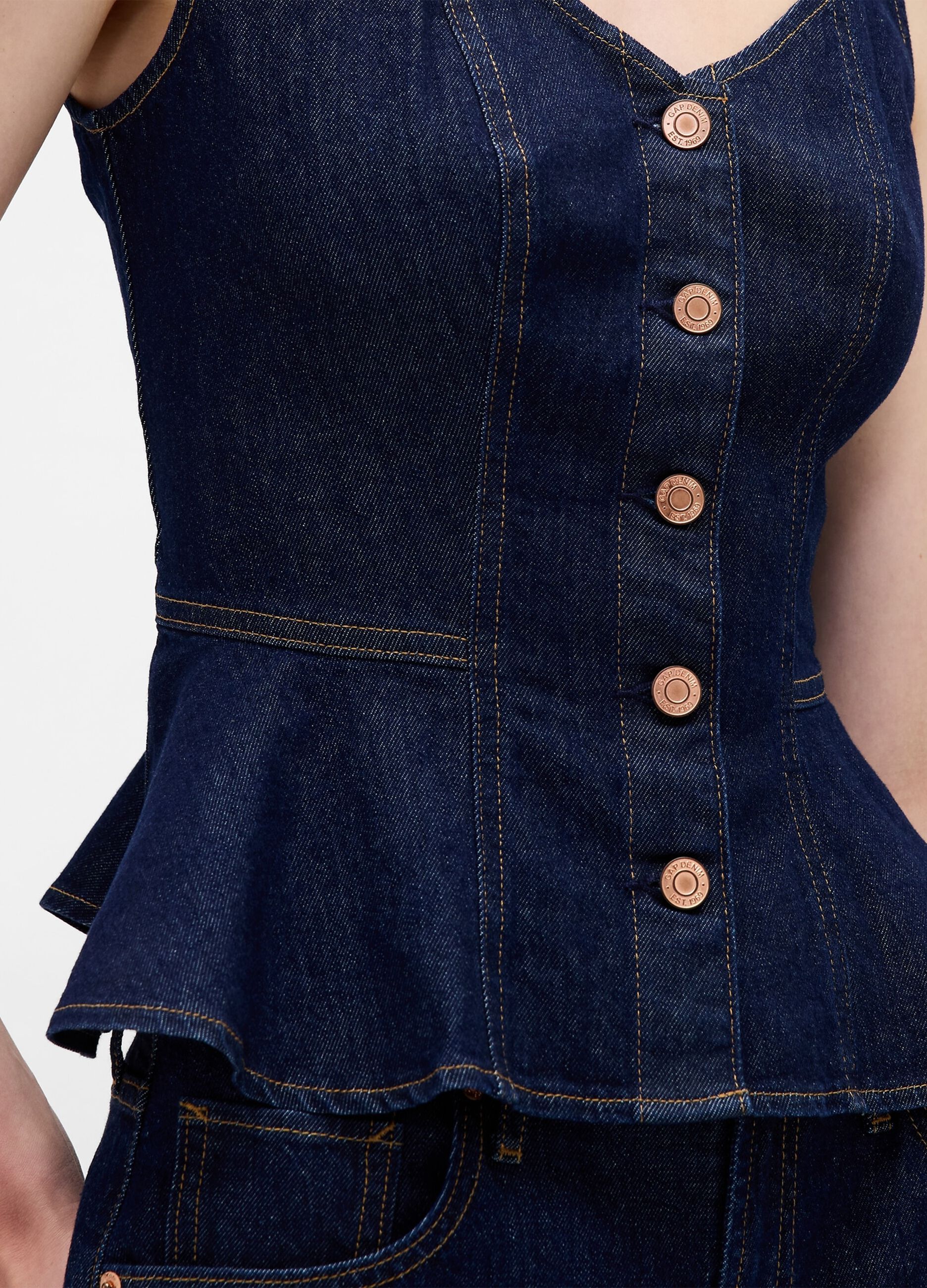 Stretch denim tank top with V-neck_3