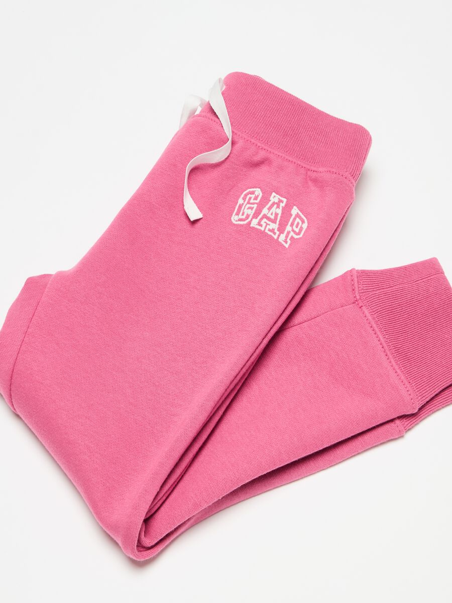 Joggers con ricamo logo e fiorellini Bimba_2