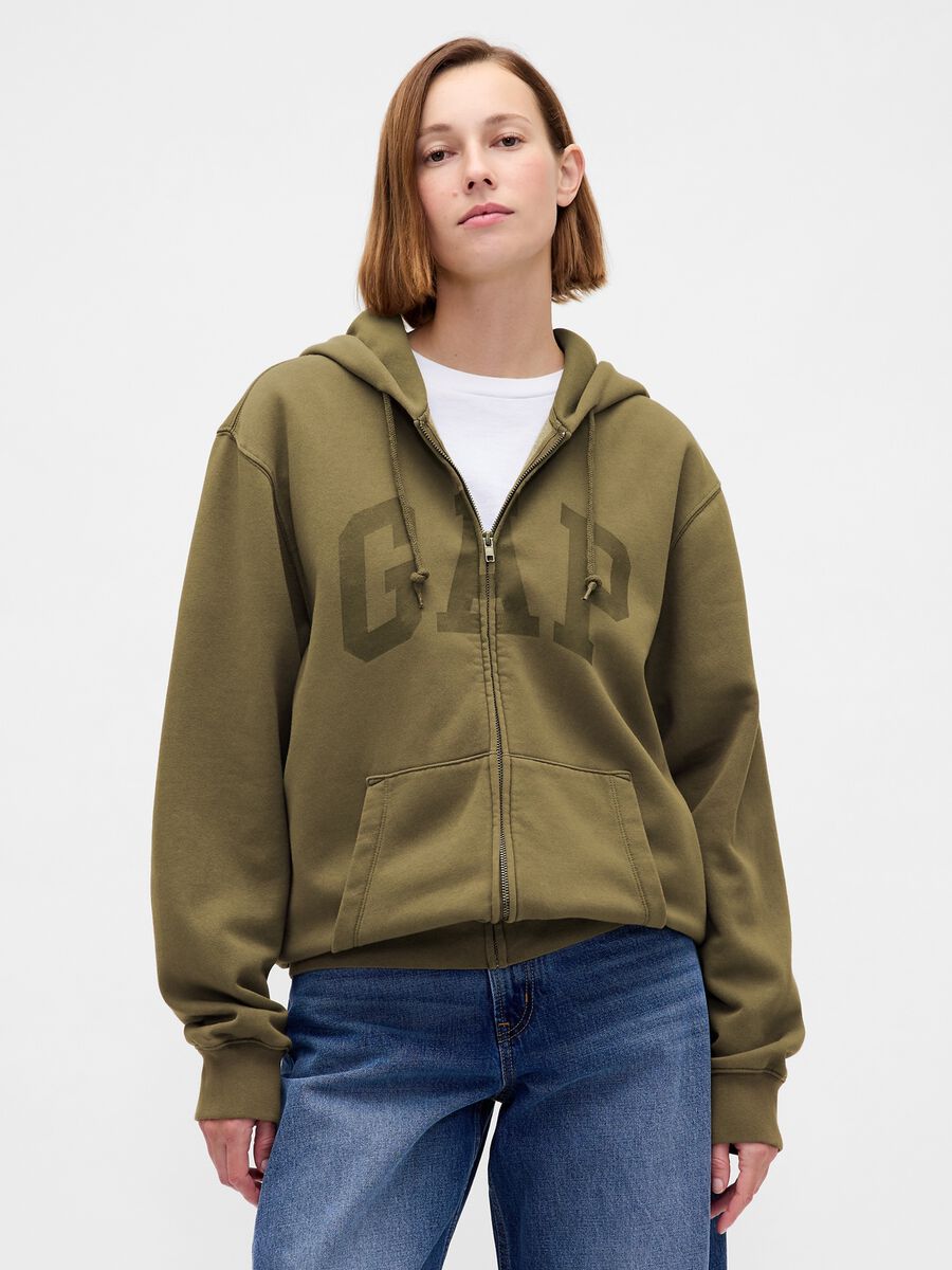 Green cotton blend zip-up hoodie Man_3