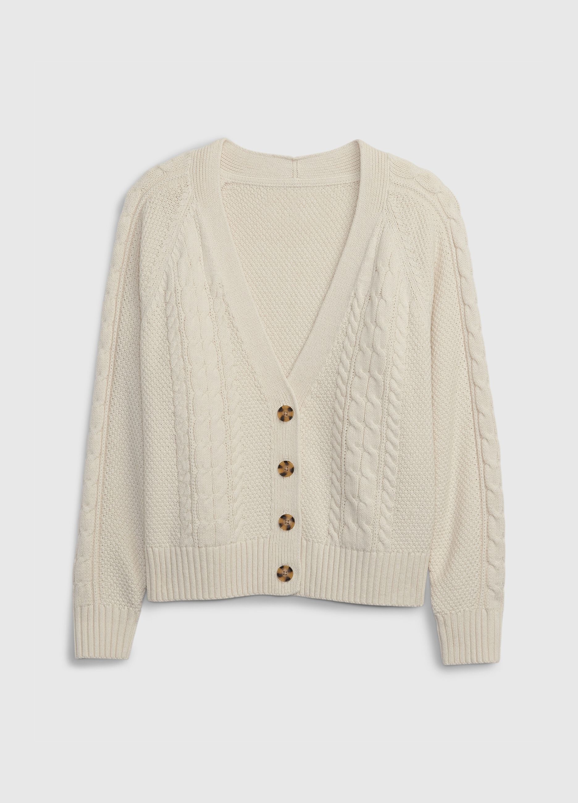 Cardigan in cotone con lavorazione a trecce_2