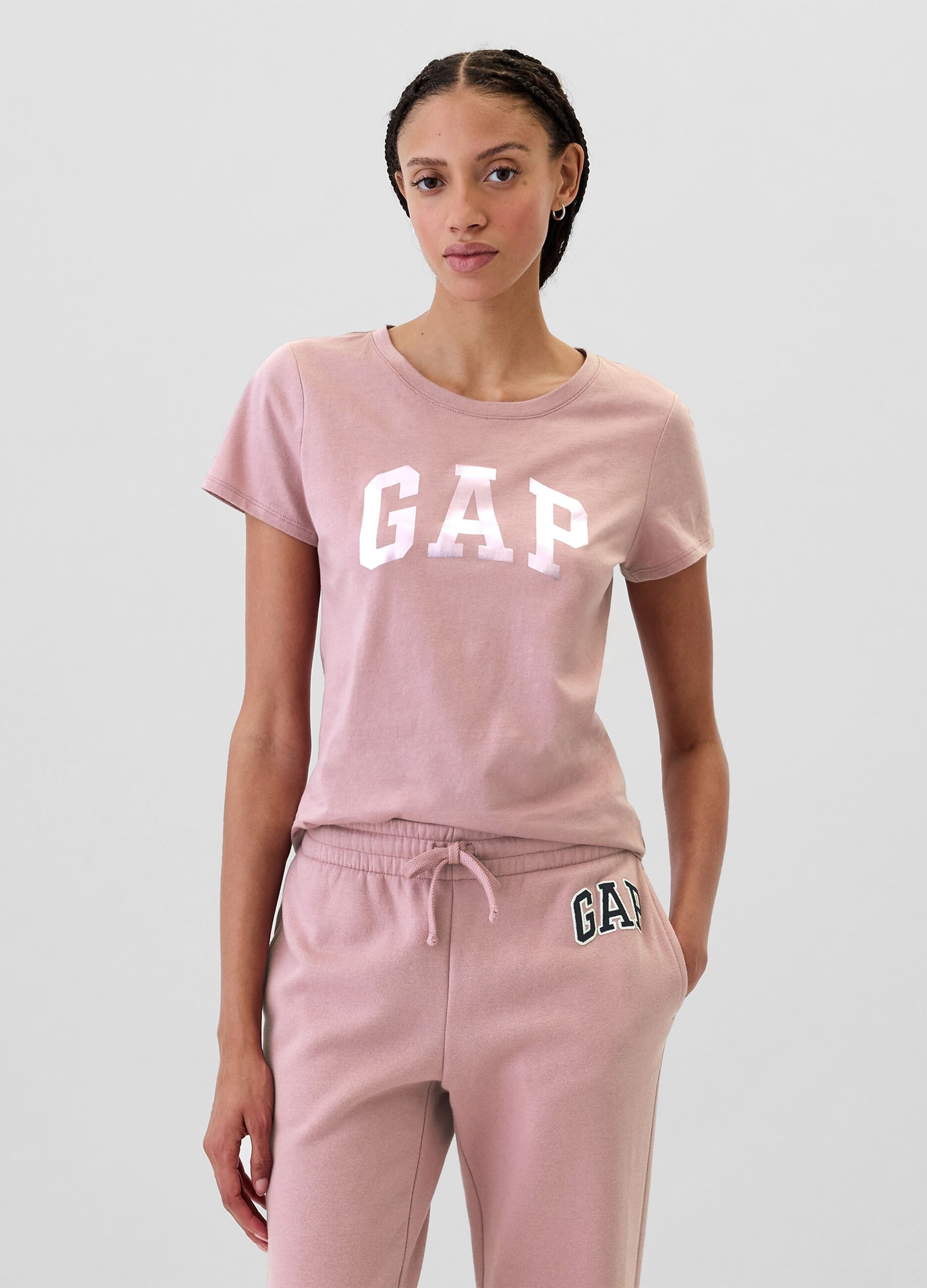T-shirt con stampa logo in foil