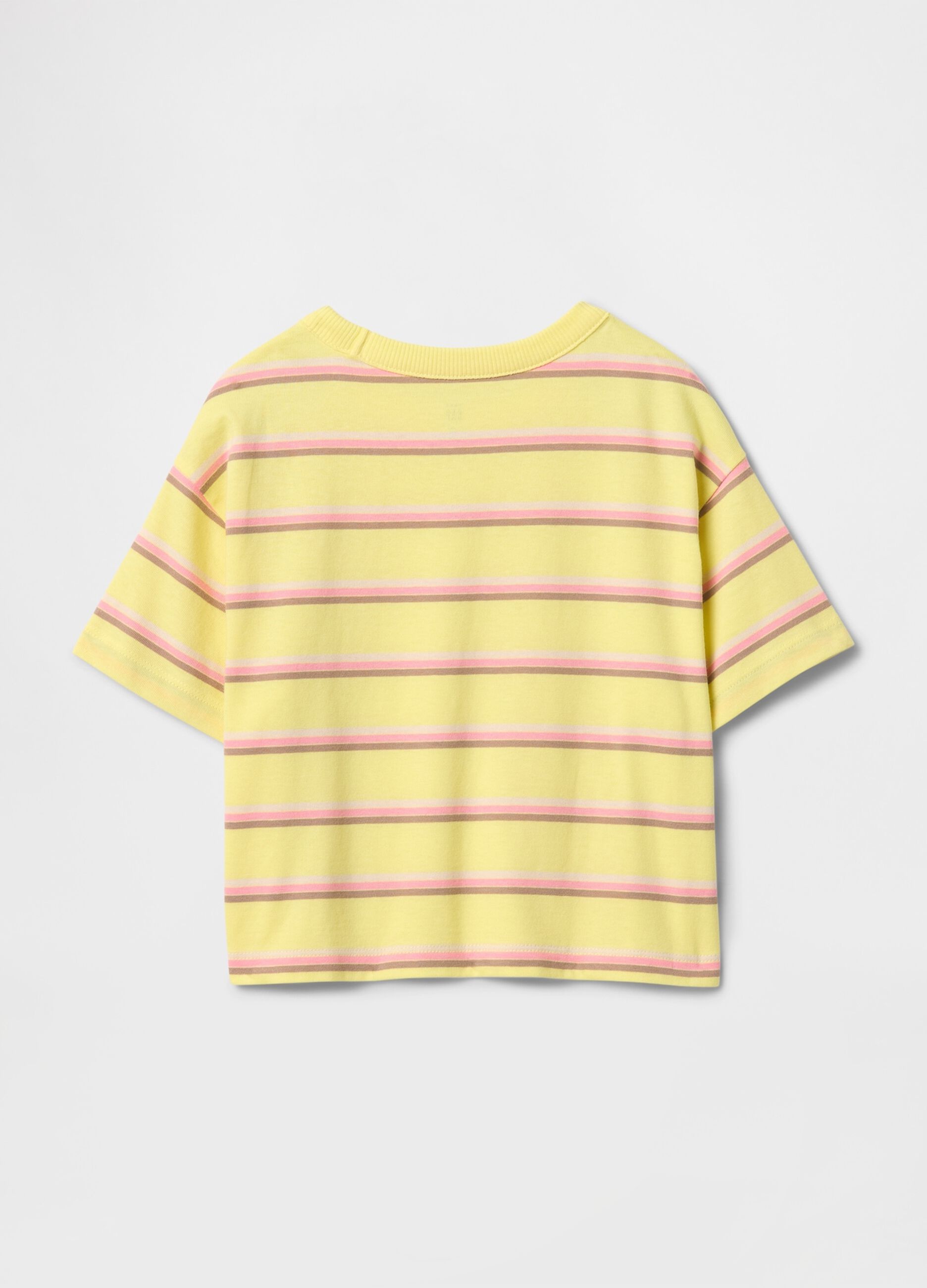 T-shirt a righe gialle e rosa in cotone per bambina_1
