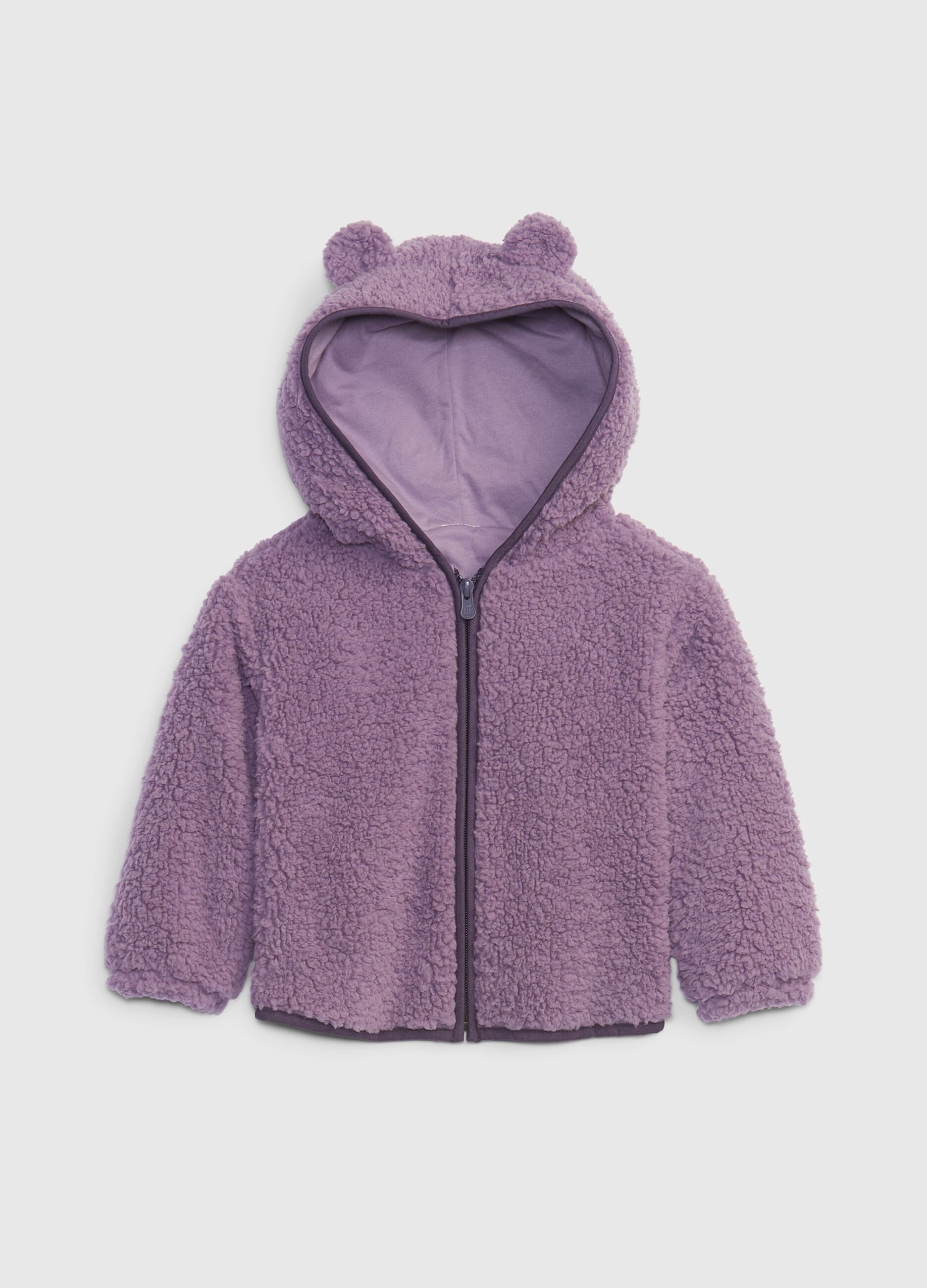 Full-zip in sherpa con cappuccio e orecchie