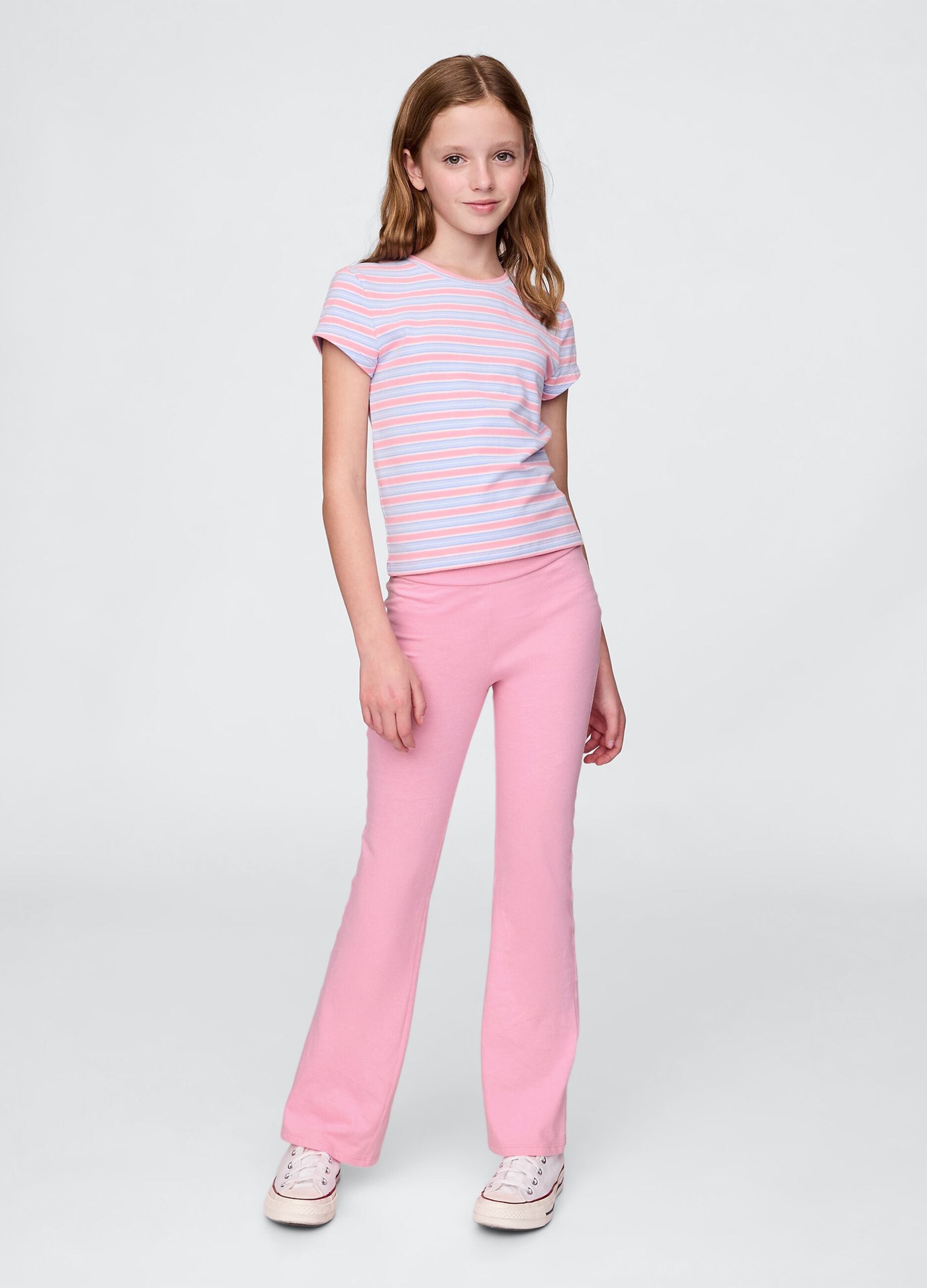 Pantaloni a zampa rosa in cotone elasticizzato