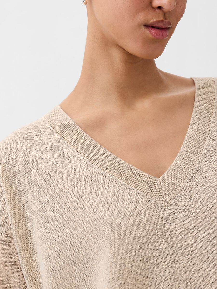 Linen blend pullover with splits Woman_1