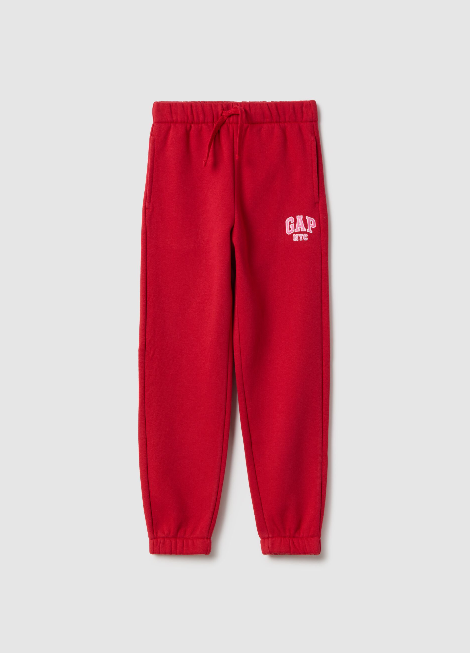 Joggers rossi da bambina in misto cotone regular fit con logo