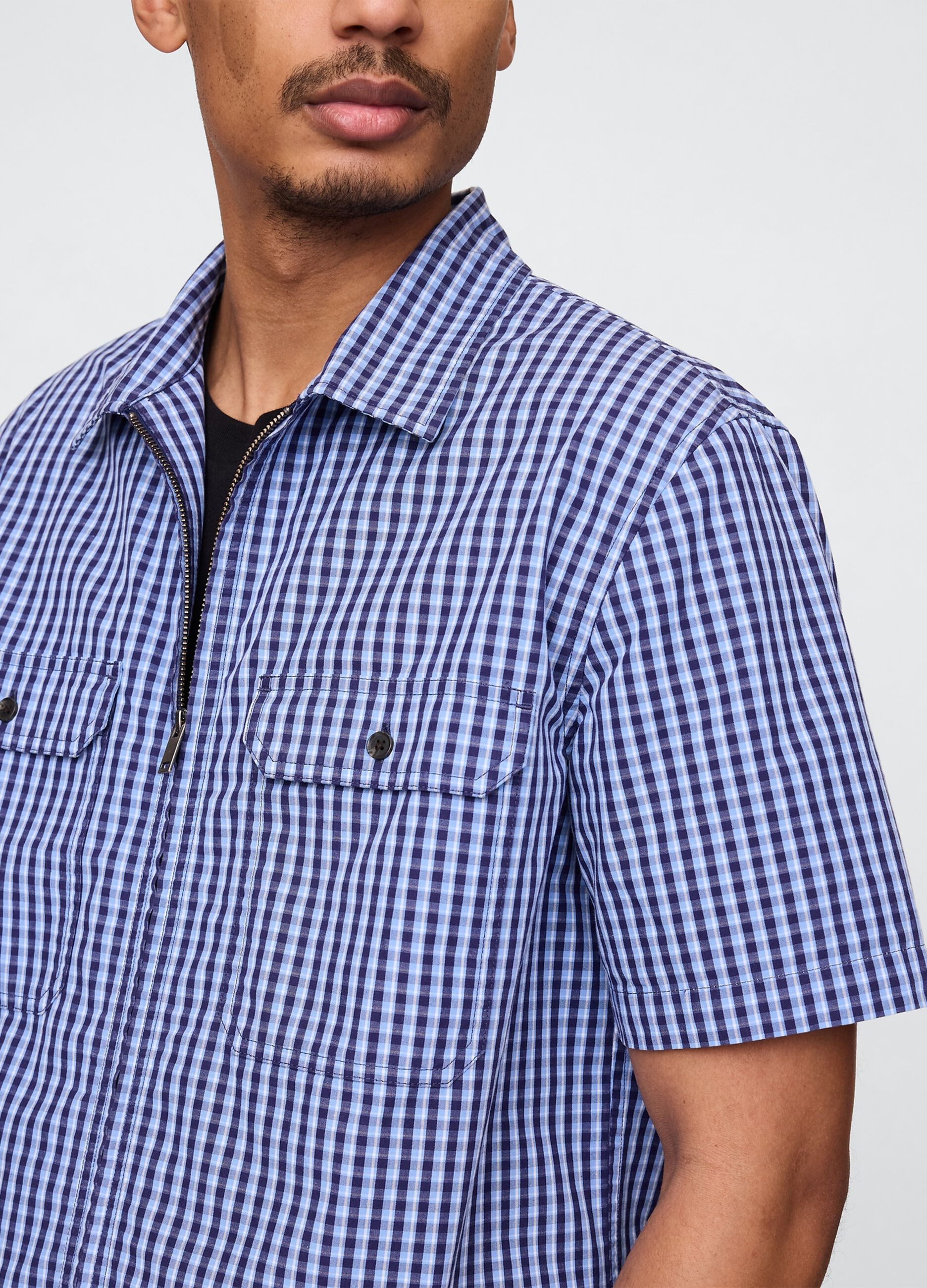 Blue checked short-sleeve shirt_3