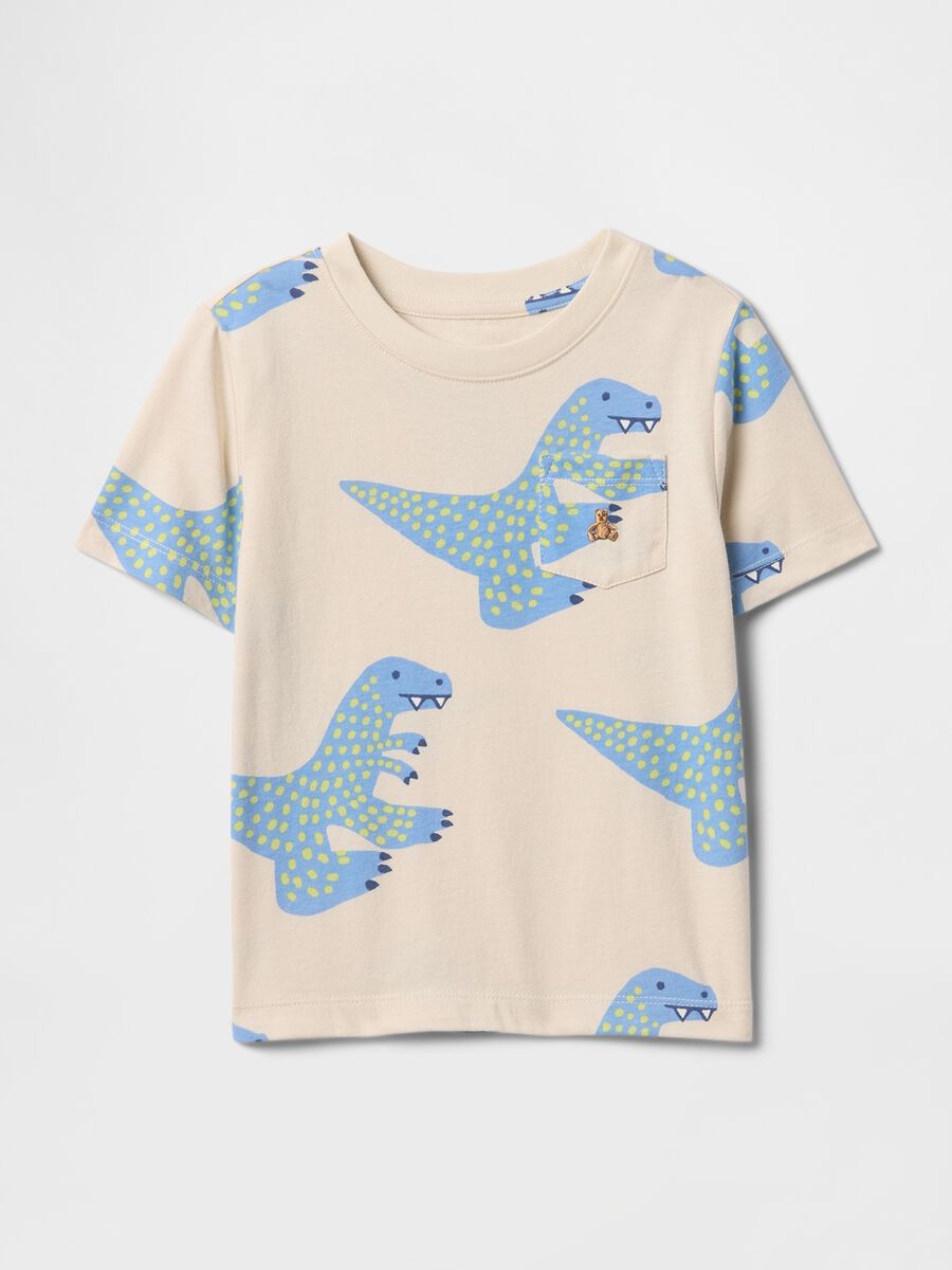 T-shirt beige con fantasia dinosauri azzurri Baby Boy_0