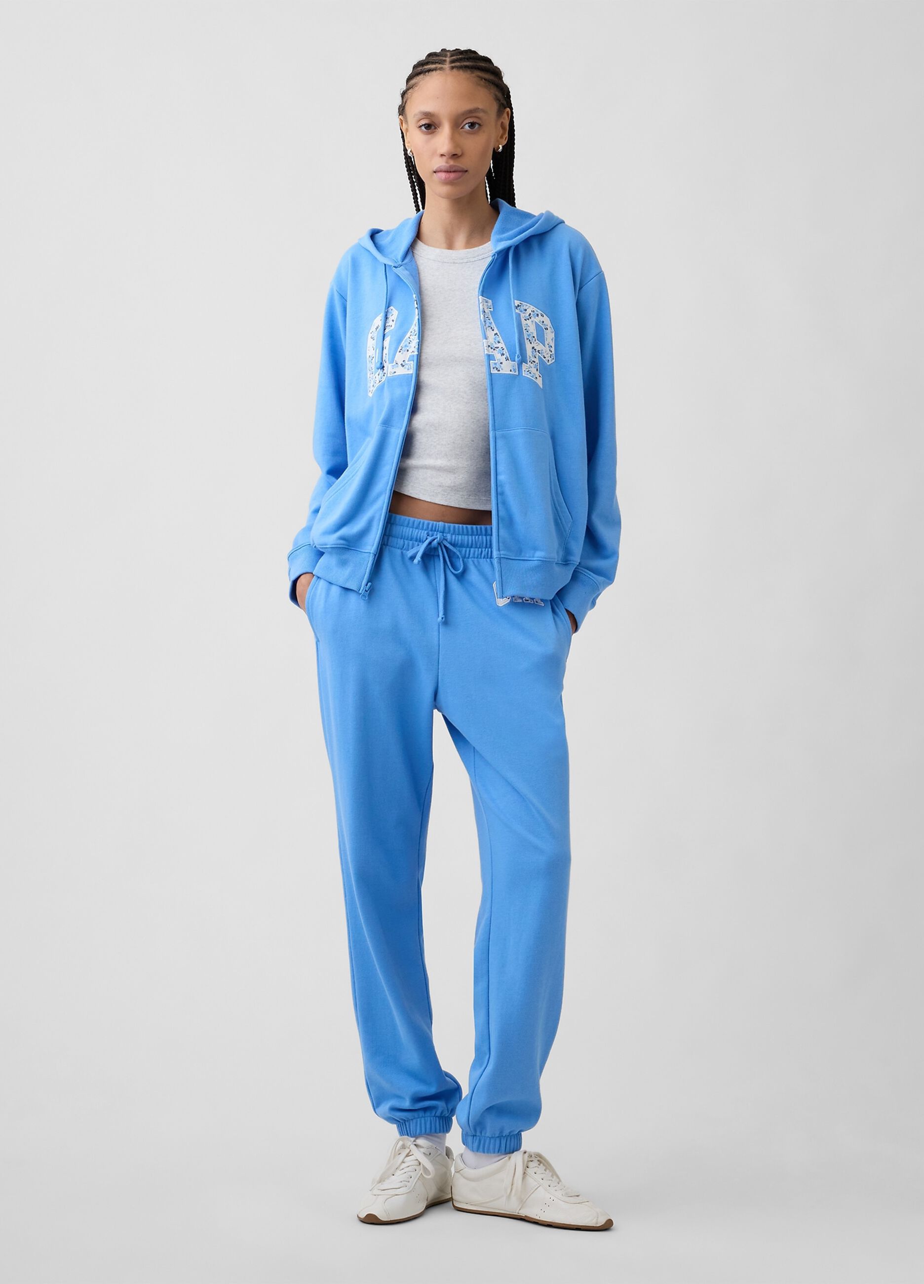 Regular fit cotton blend sweatshirt with logo, zip and hood