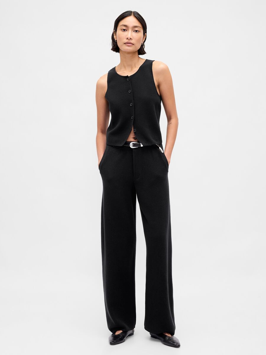 Black Cotton Blend Trousers Woman_0