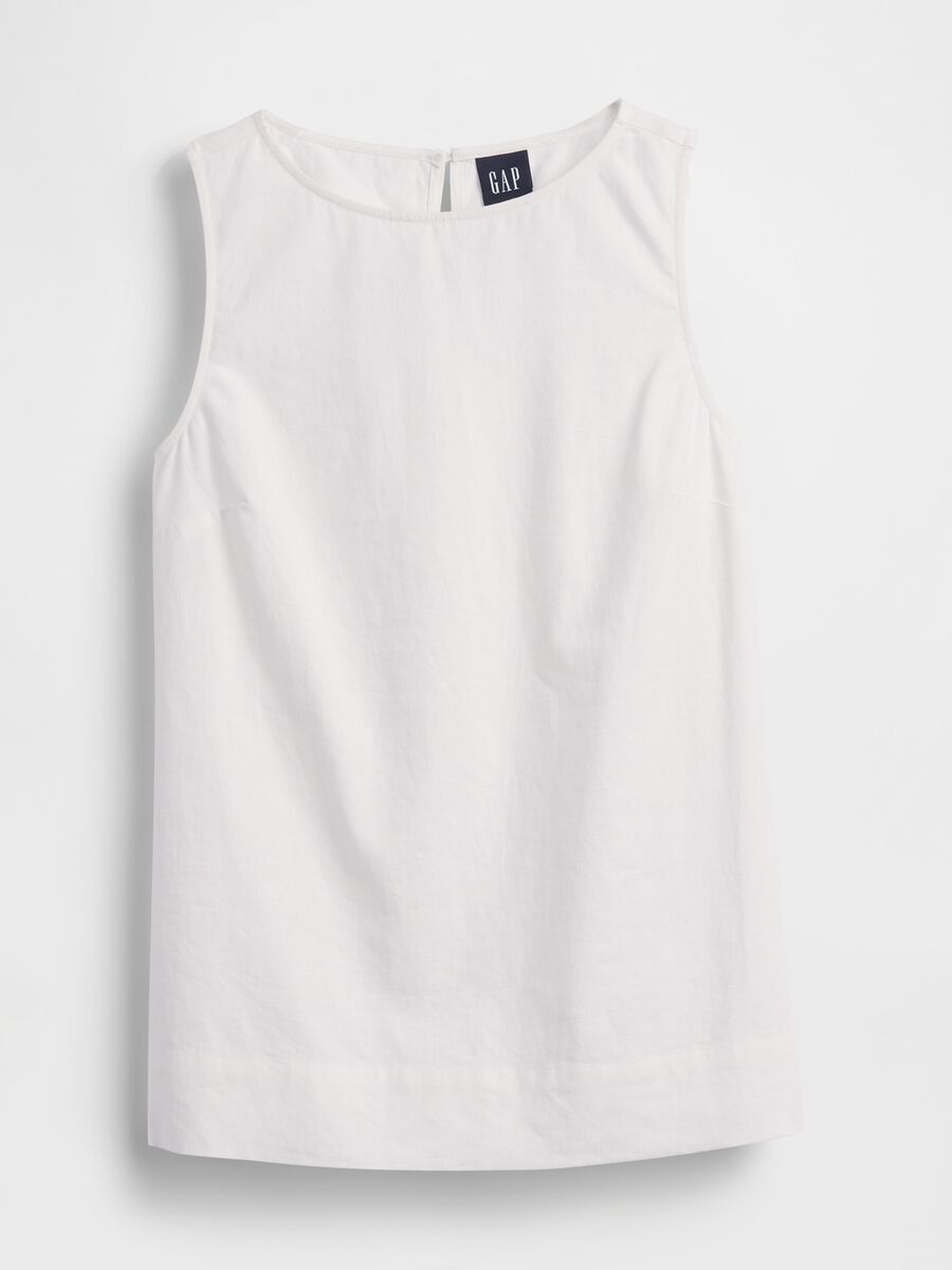 Top smanicato in misto lino Donna_5