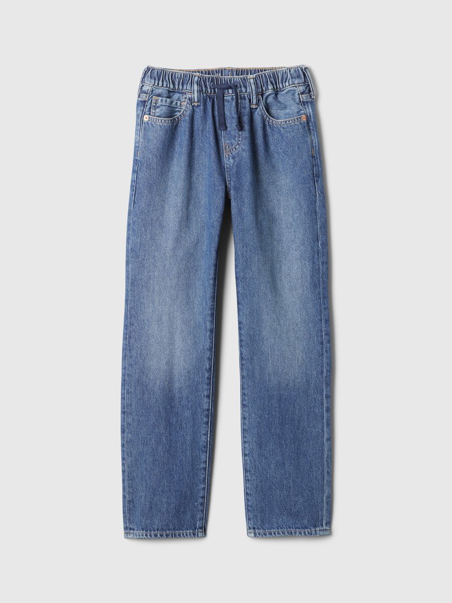 Joggers in denim con coulisse e tasche Bambino_3